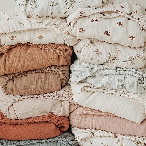 Miniatura 6 de Konssy 2 sábanas bajeras de muselina para cuna, 100% algodón, para colchón de cuna estándar (28 x 52 pulgadas), suaves y transpirables para niños y