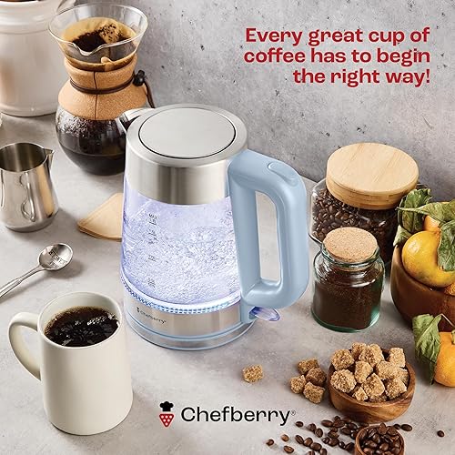 Miniatura 9 de Hervidor eléctrico para hervir té caliente y agua Caldera de vidrio de borosilicato de acero inoxidable de 1.8L sin plástico, apagado automático,