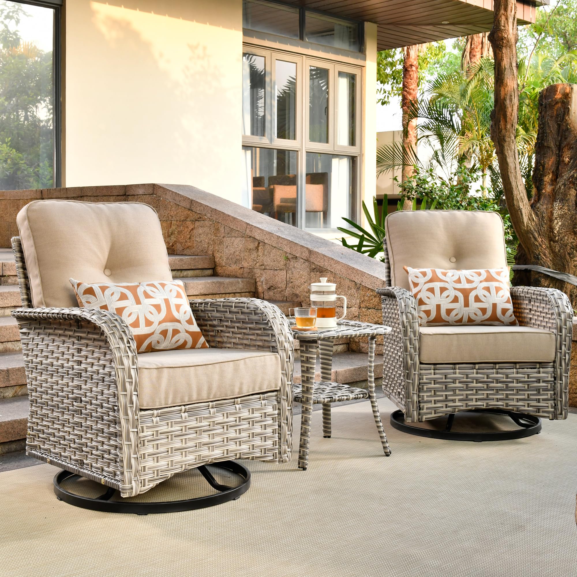 Patio Swivel Rocking Outdoor Rattan Rocking Chair Set Juiluna