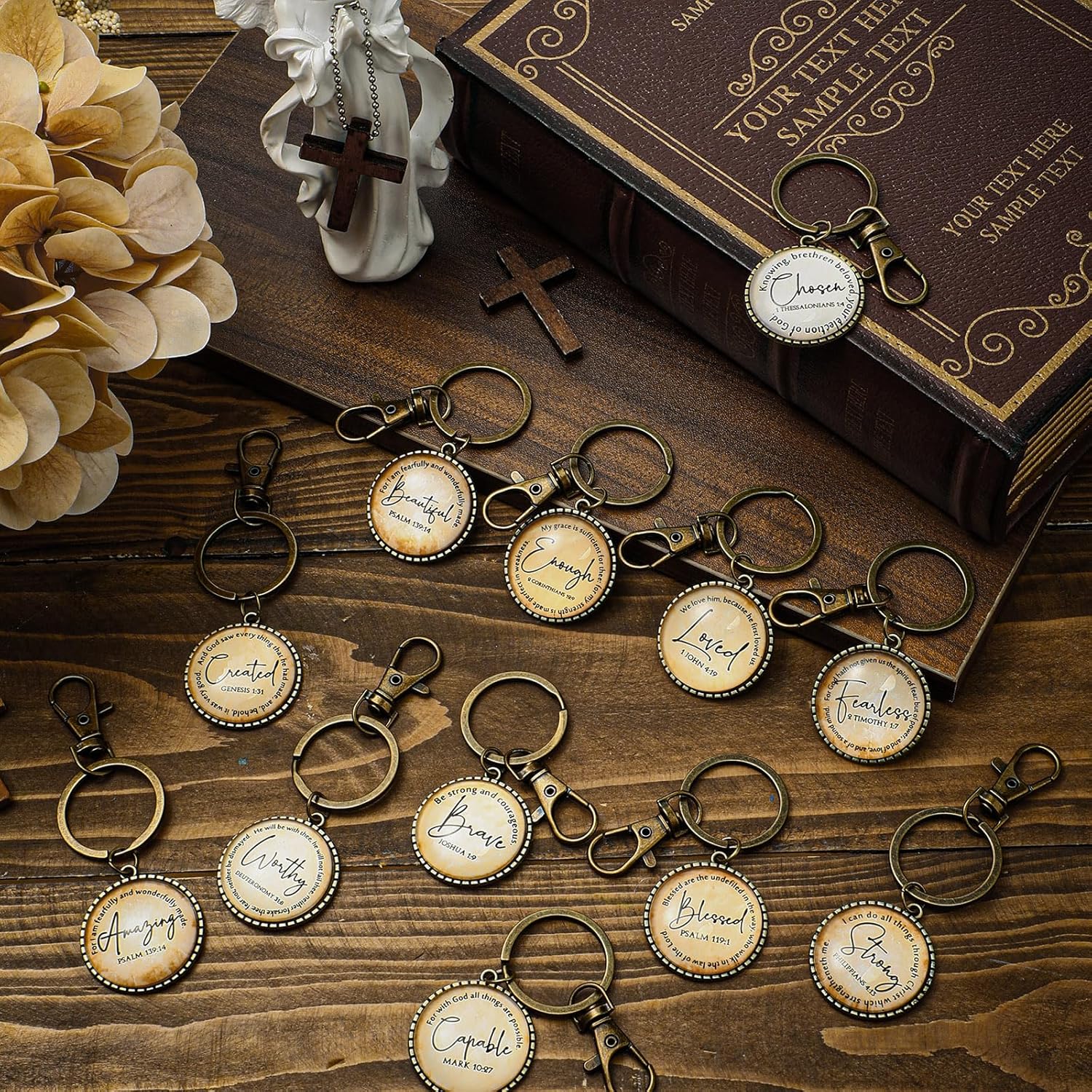 Sureio 36 Pcs Bible Keychains Bulk, Christian Keychain Set with Scripture Quotes, Religious Keychains for Church Favors, Baptism, Easter Sunday School Christian Gifts Bulk - Image 4