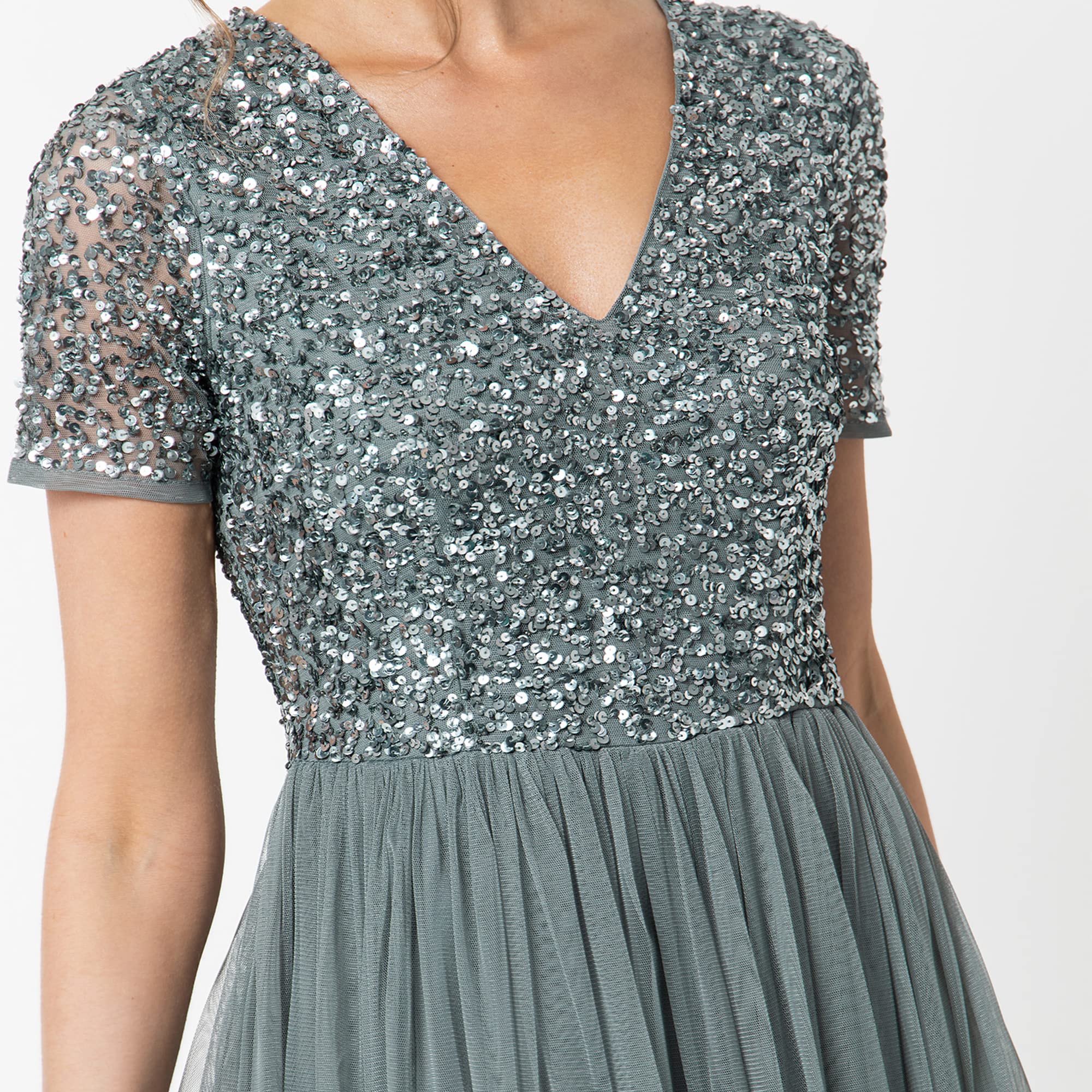Maya Deluxe Damen Midi-Kleid mit V-Ausschnitt – Bild 4