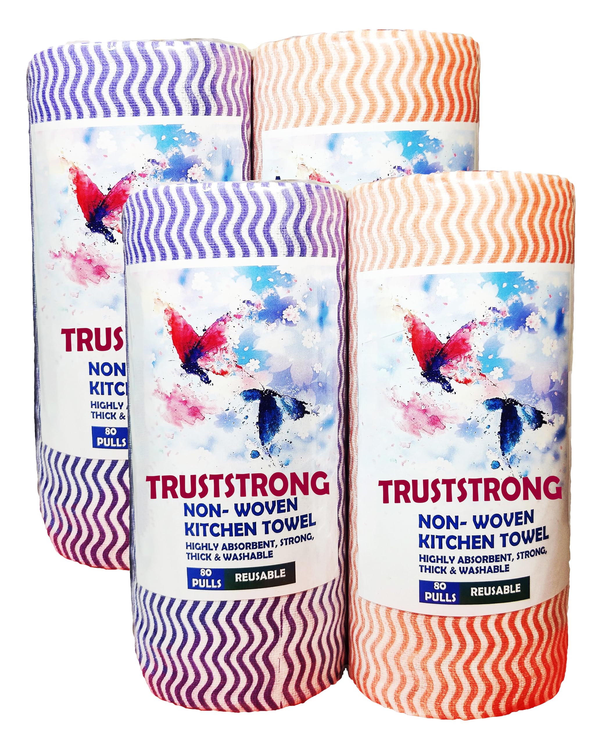TrustStrong Multipurpose Kitchen Roll/Tissue/Towel Washable & Quick-Dry Non-Woven cloth, Dish Towel, for Kitchen Cleaning, Super Absorbent Reusable Tissue Roll 80 Pulls in each roll (Pack of 4) (B0CLKQTBSC) Amazon Price History, Amazon Price Tracker