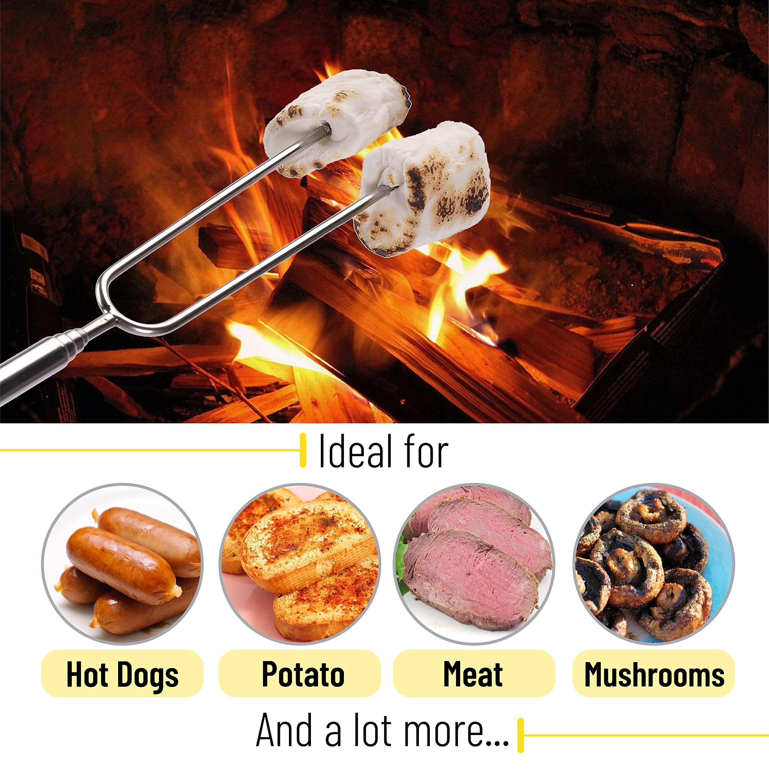 UNCO - Bastoncini da arrosto per marshmallow, confezione da 20, 81,3 cm, estensibili in acciaio inox, per braciere, marshmallow per braciere, spiedini per smores, attrezzature da cucina per falò
