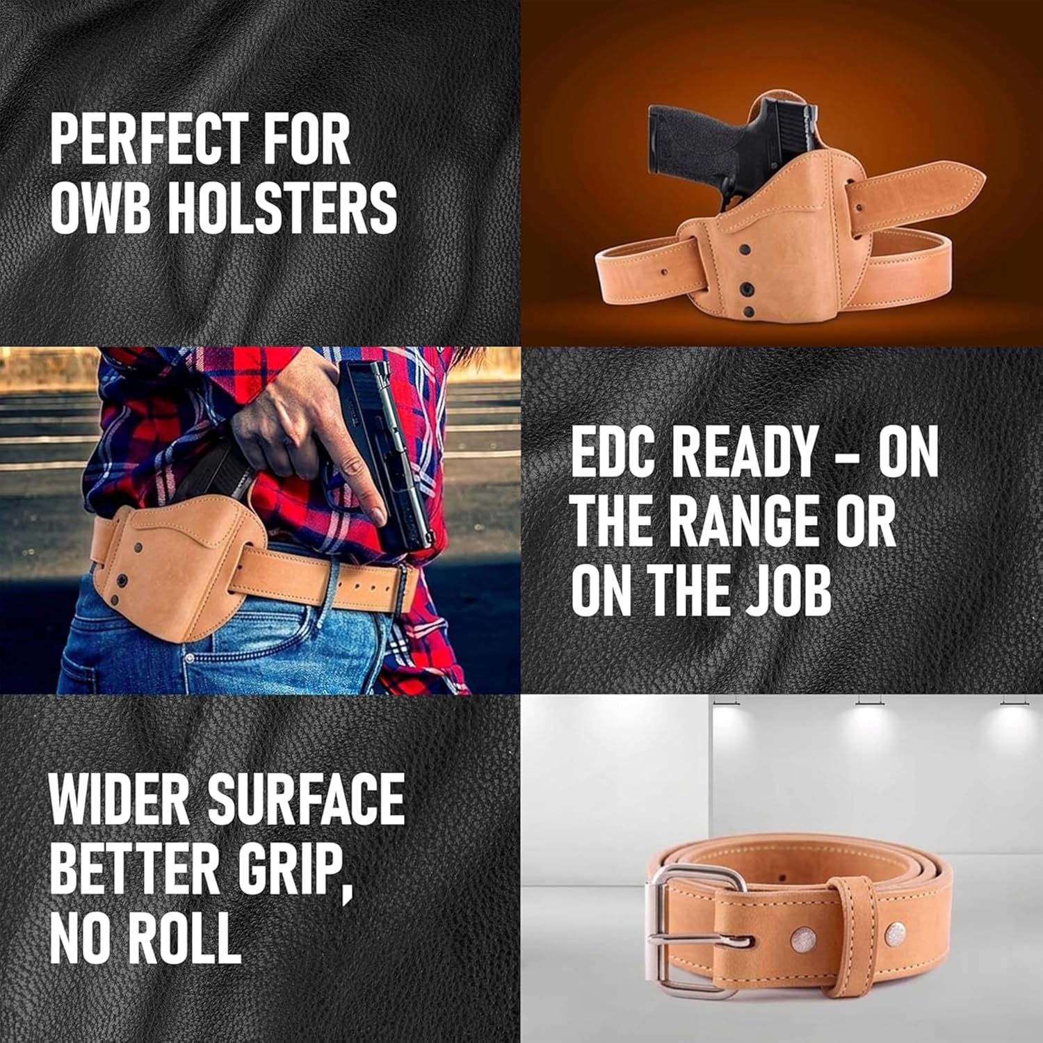 Urban Carry Premium EDC Leather Belt – USA Made Bullhide Leather Belt, Comfortable Single-Ply Design Gun Belt - 1.5" Wide