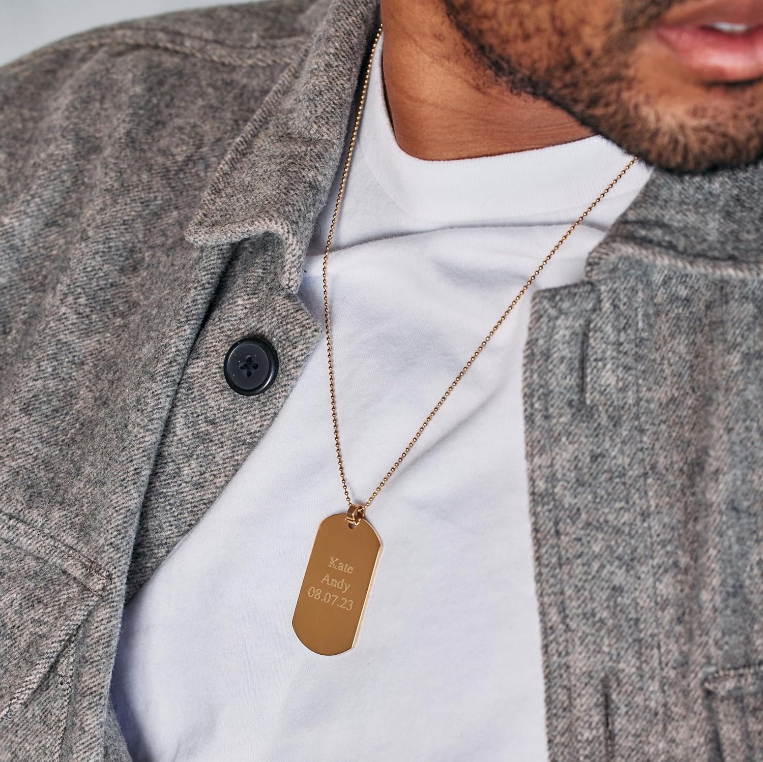 EVE'S ADDICTION Men's Custom Engraved Gold Tone 2 Inch Dog Tag Pendant Necklace (18", 20" 24" or 30" chain) - Personalized Dog Tag Necklace for Him - Gifts for Men - Gifts for Dad - Image 2