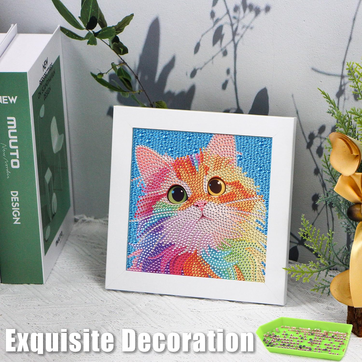 geesfayan Diamond Art Kits for Kids,6 Inch DIY Gem Art Painting with 7 Inch Frame, Complete Starter Kit for Beginners, Creative Arts & Crafts Gift for Girls & Boys (Colorful Cat)