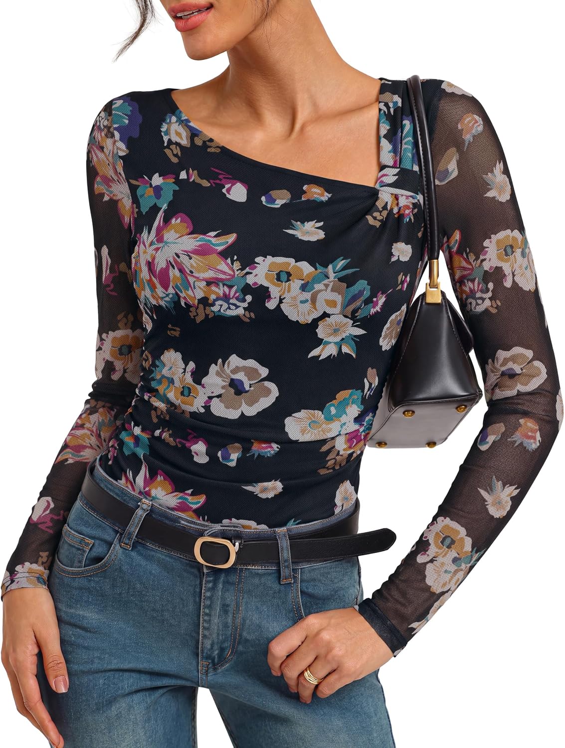 GRACE KARIN 2026 Womens Mesh Boho Tops Dressy Casual Blouses Black S