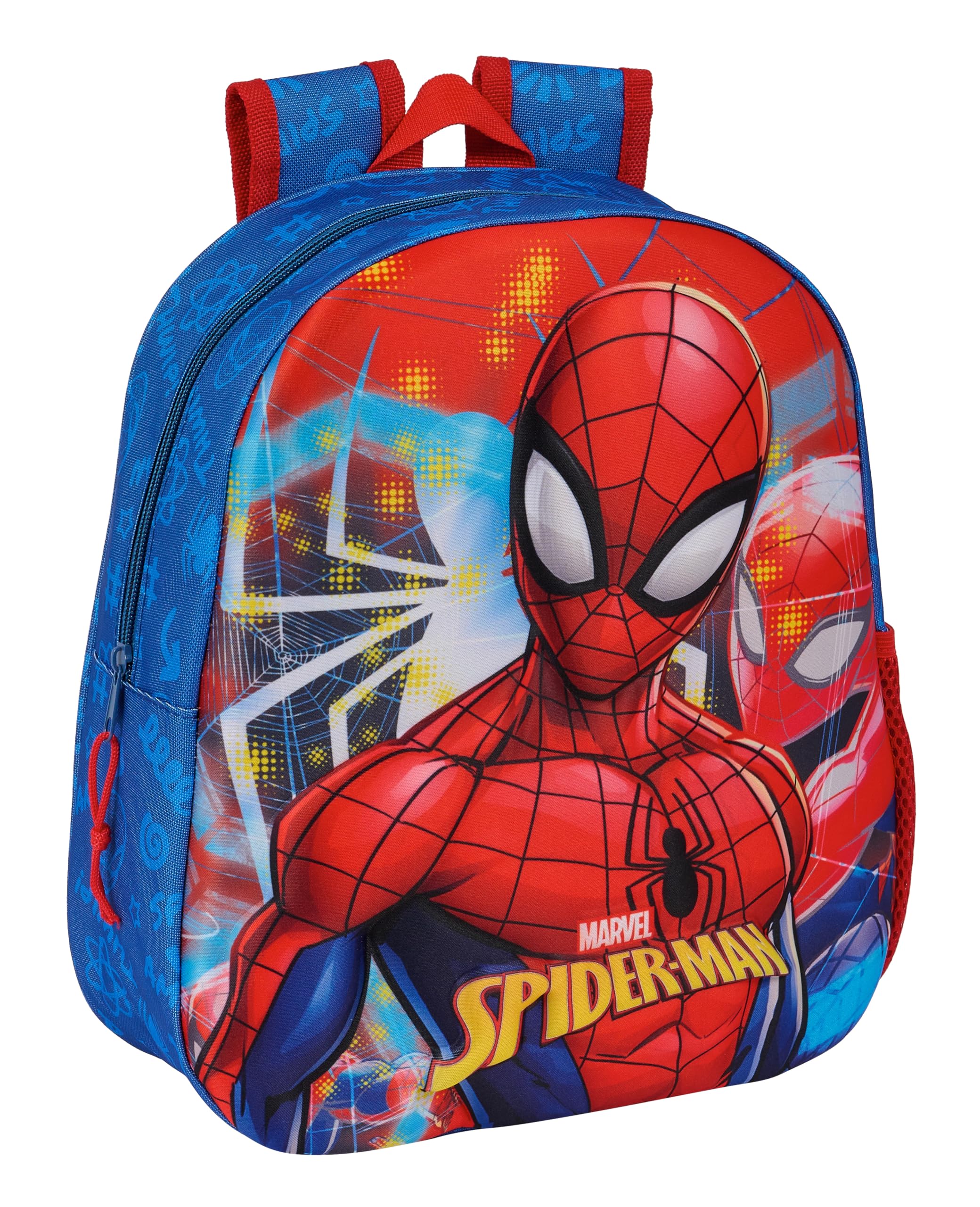 Safta SPIDERMAN - Mochila Escolar, con Diseño 3D, Adaptable a Carro, Ideal para Niños de Diferentes Edades, Cómoda y Versátil, Calidad y Resistencia, 27x10x33 cm, Color Azul Marino/Rojo