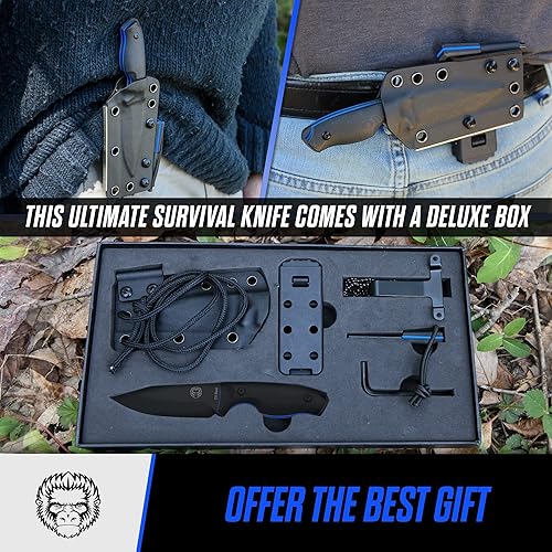 Miniatura 6 de Cuchillo de supervivencia  Cuchillo de cuello Bushcraft para hombre, juego de regalo de hoja fija ambidiestra, funda Kydex y varilla ferro  hoja EDC