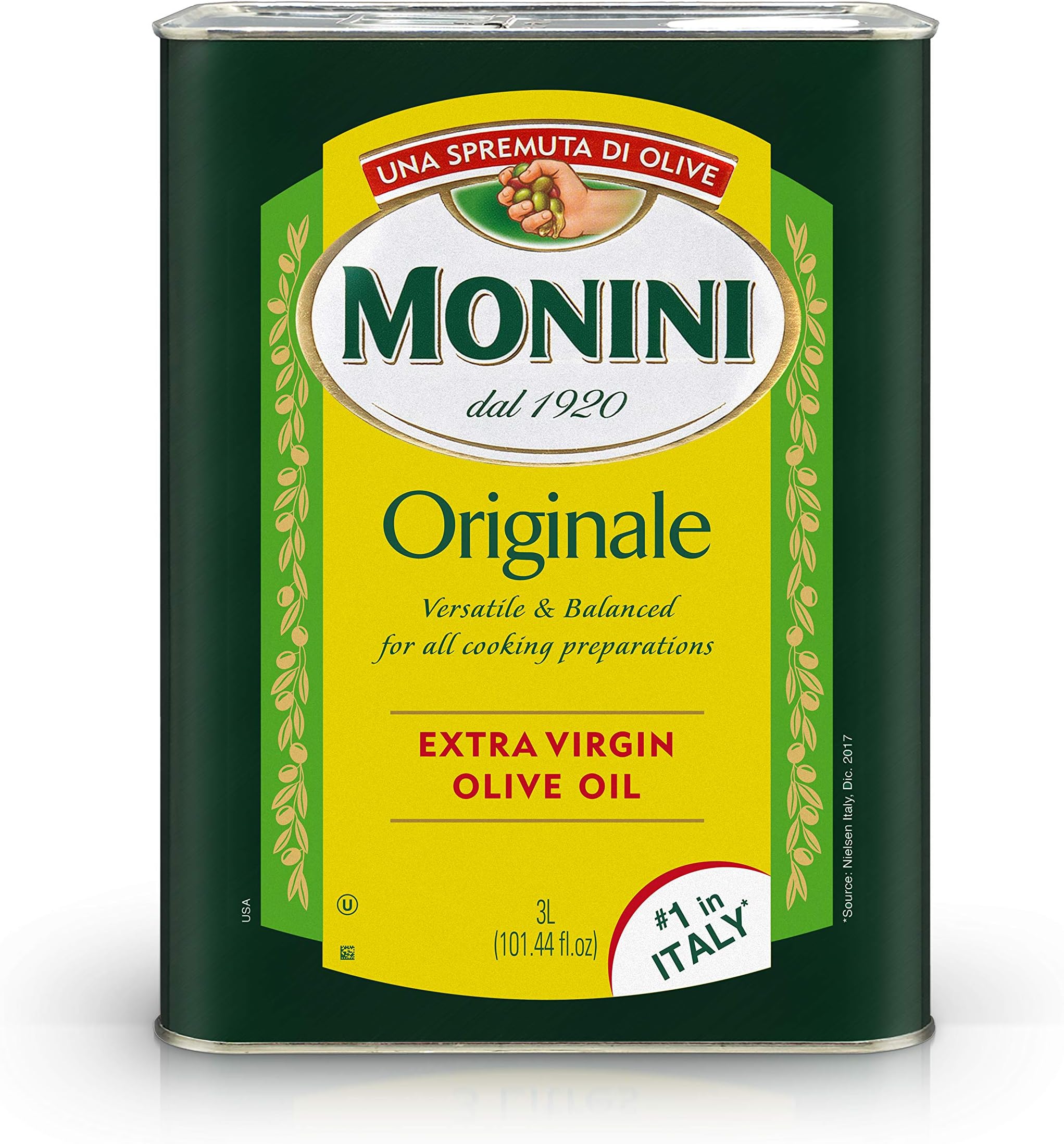 MONINI Premium Extra Virgin Olive Oil | Originale Versatile & Balanced | Tin Can | 101.4oz (3L)
