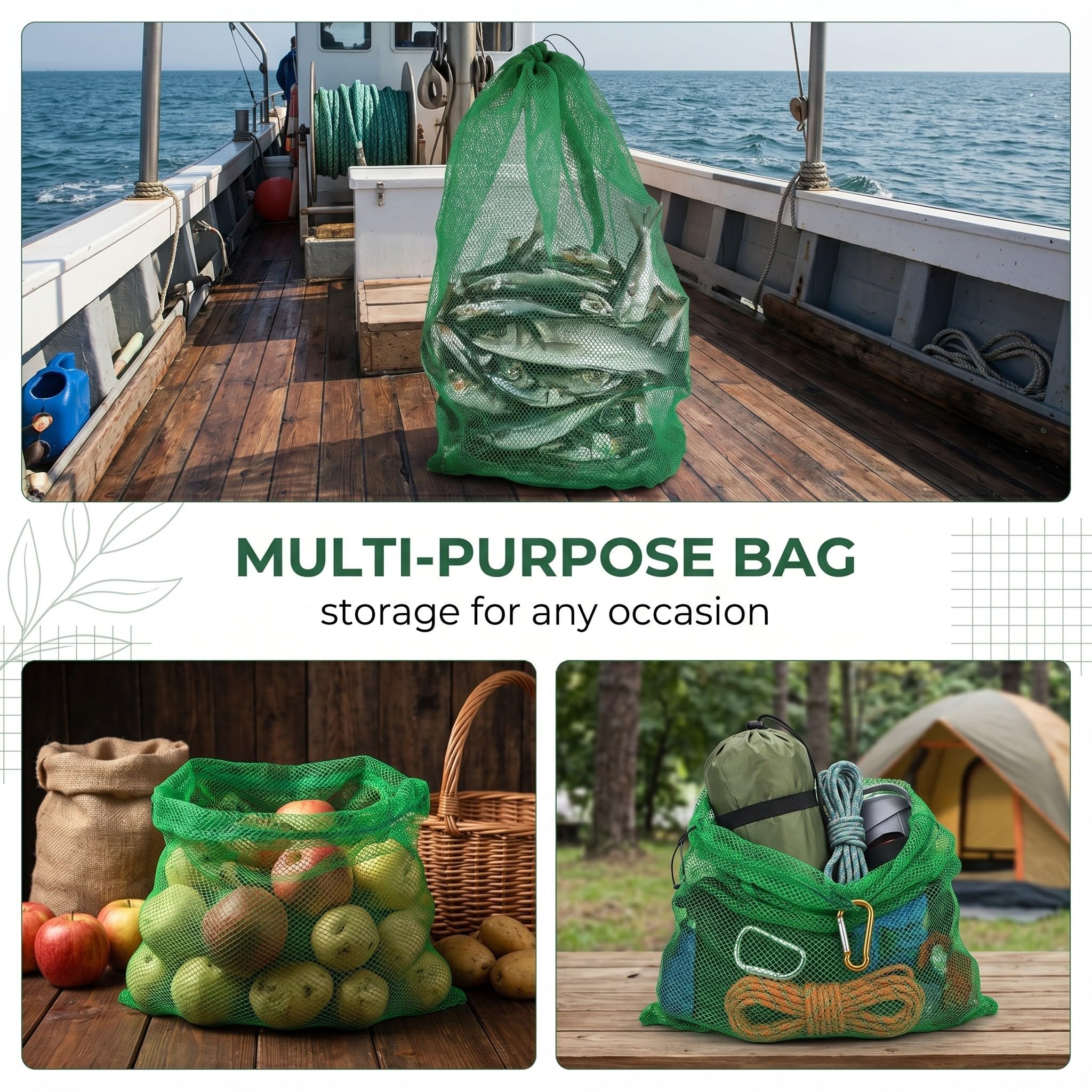 Bourriche Peche 80x50cm, Sac Soluble Peche Carpe, Filet Peche en Nylon Vert Renforcé, Sac de Conservation Poisson Pliable et Séchage Rapide, Nasse à Poisson Multifonctionnelle