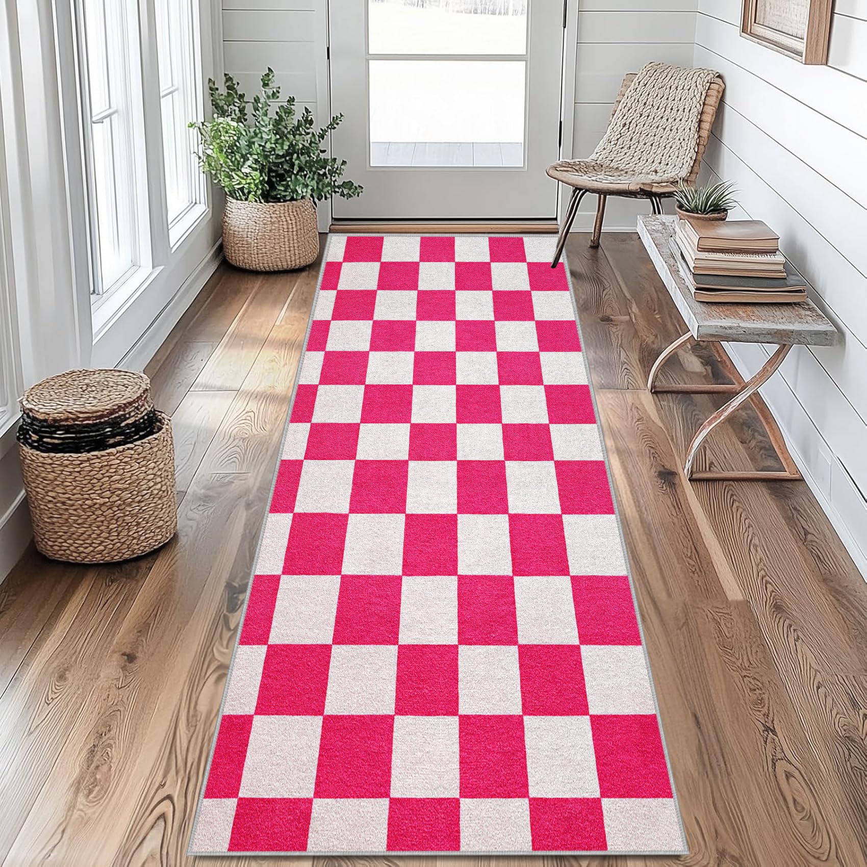 Tapis de couloir 80 x 300 cm lavable antidérapant à poils courts pour chambre et salon