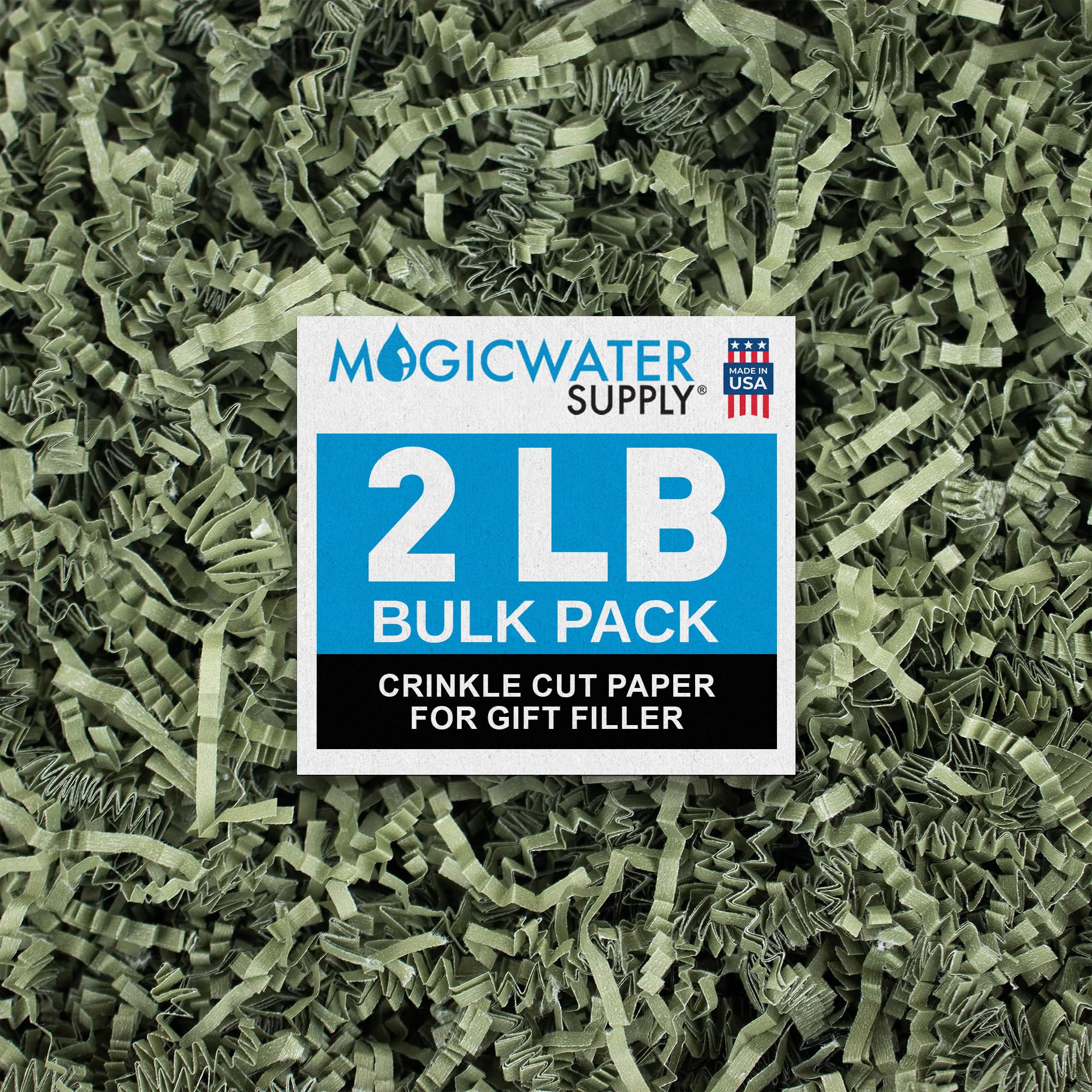 MagicWater Supply - 2 LB - Army Green - Crinkle Cut Paper Shred Filler great for Gift Wrapping, Basket Filling, Birthdays, Weddings, Anniversaries, Valentines Day, and other occasions — image 1