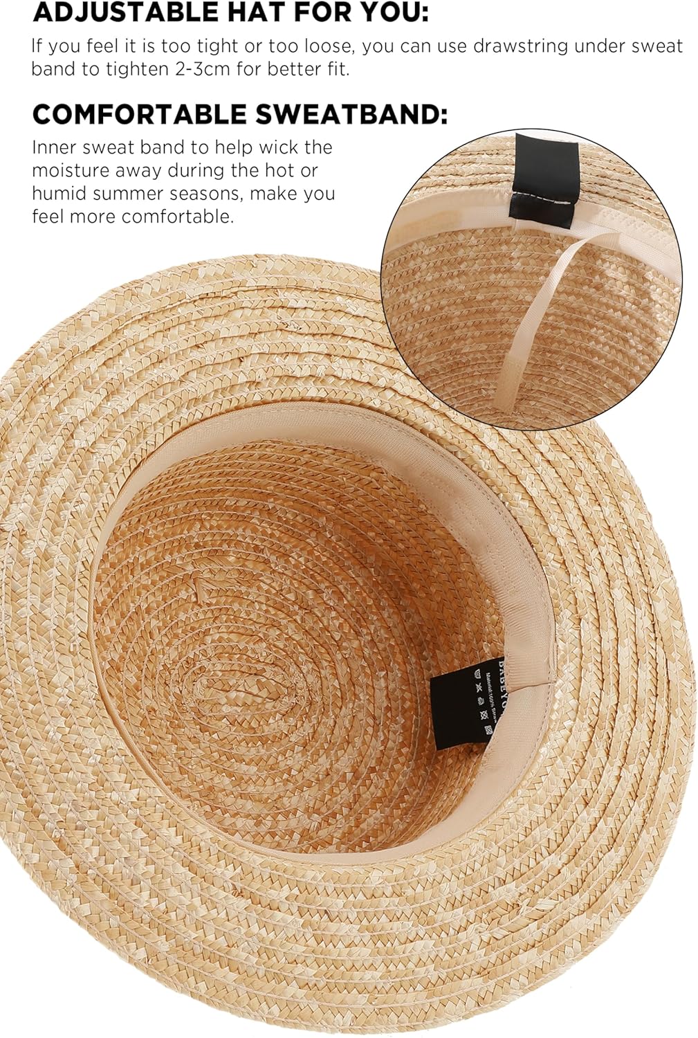 BABEYOND BABYOND Mens Brim Boater Hat Gatsby Straw Panama Hat Fedora Summer Beach Sun Hat 20s Costume Accessories - Image 7