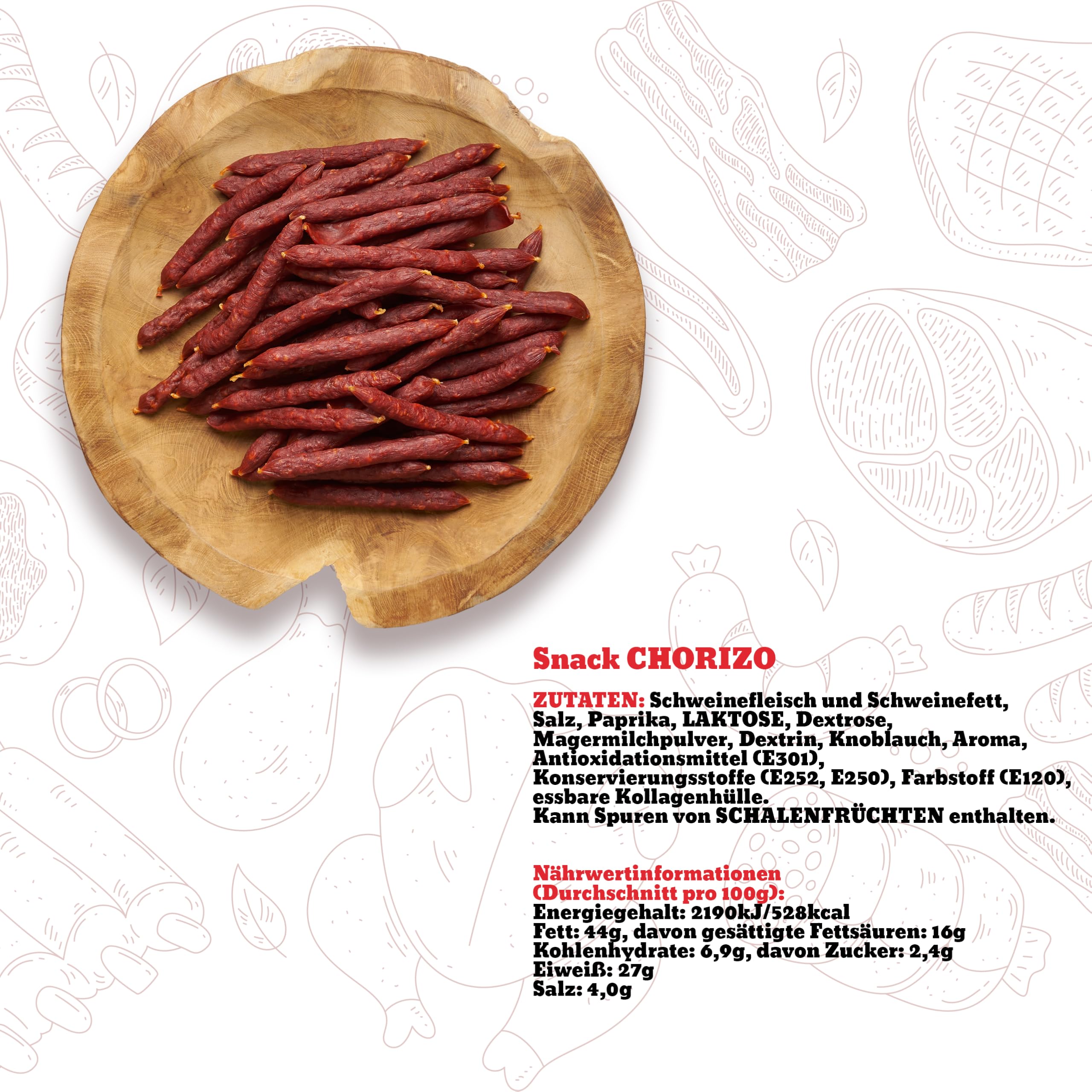 Spanische Mini-Chorizo. 500 g. Traditionelle Würstchen mit Paprika. Authentischer Geschmack Spaniens. Snack Chorizo.
