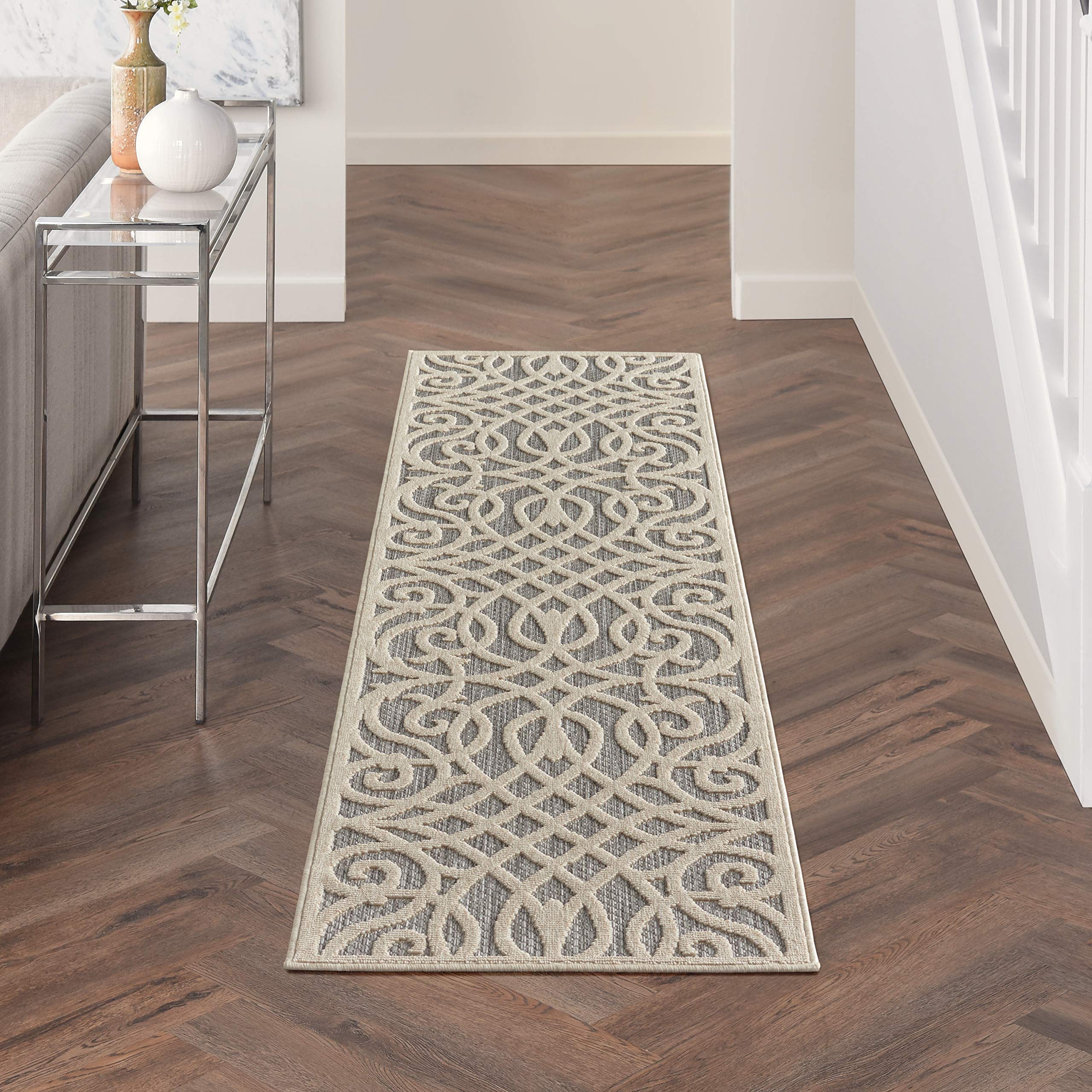 Amazon.com: Nourison Palamos Indoor/Outdoor Modern Floral Casual  Contemporary Grey 2'2" x 7'6" Area Rug, (8' Runner)