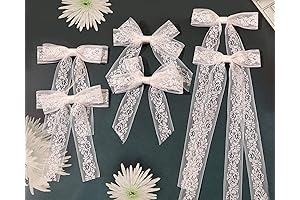 White Lace Tulle Hair Bow with Long Ribbons & Bowknot