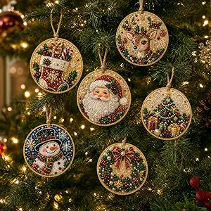 6/12Pcs Wooden Christmas Ornaments DIY Pearl Art Kits for Adults