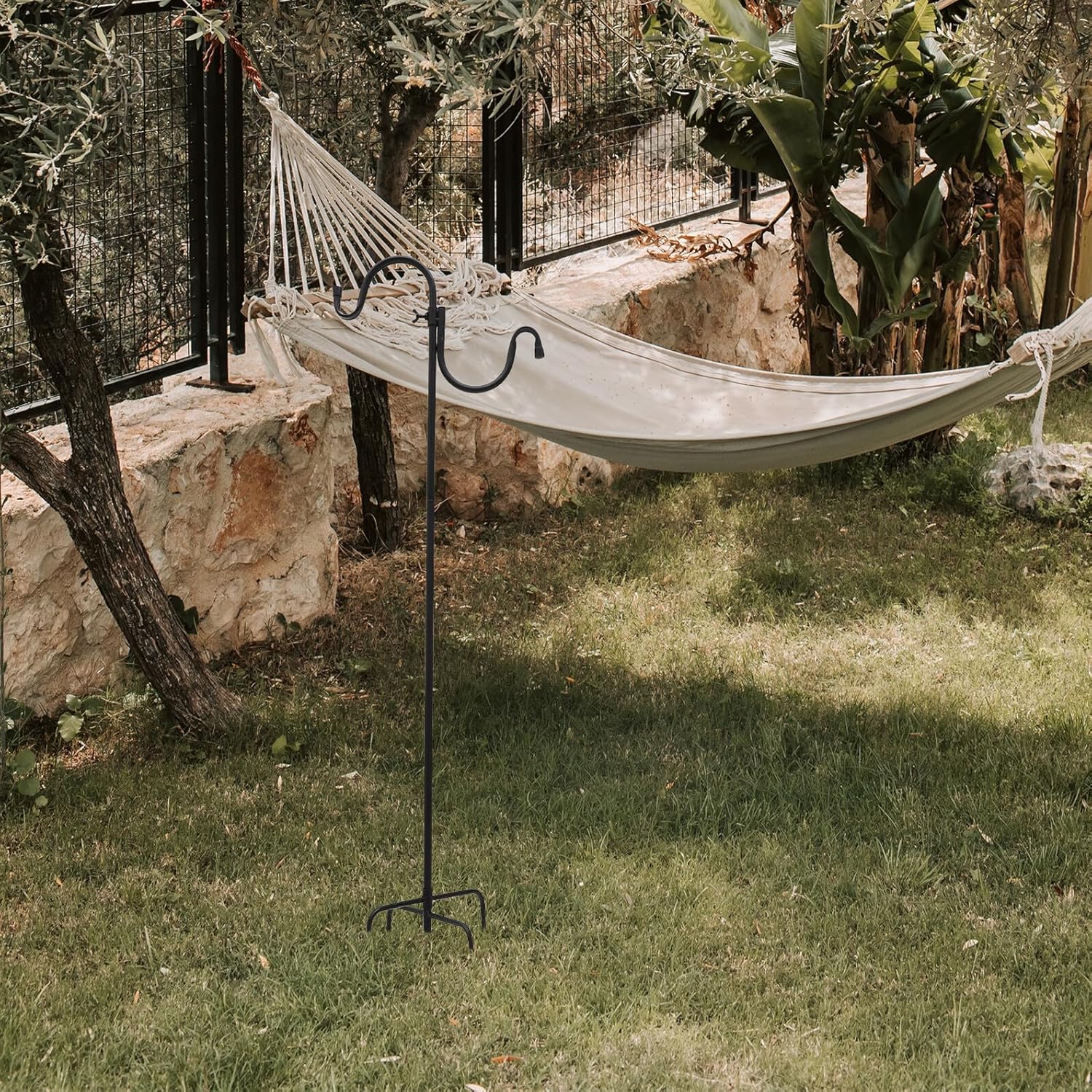 BESTonZON Heavy Duty Shepherd Hook with Dual Hooks 1.3 * 40 Inch Detachable Iron Ground Stake for Outdoor Garden Lanterns, Bird Feeders, and Solar Light Hanging