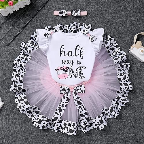 Miniatura 2 de IBTOM CASTLE Conjunto de ropa para niñas de 1er cumpleaños con diseño de pasteles, falda tutú, diadema y accesorios para fotos