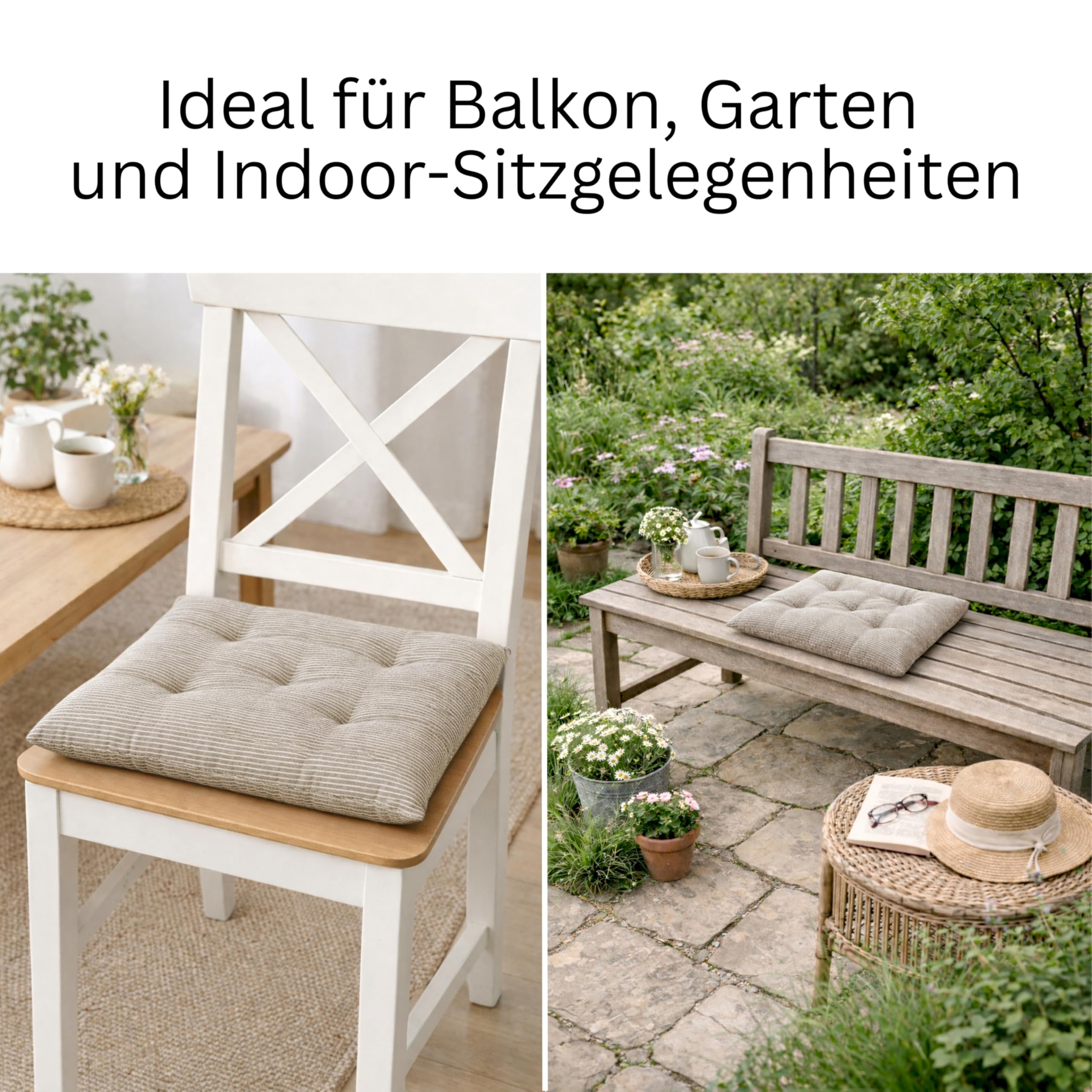 Esprit Juego de 4 cojines de asiento para silla, 40 x 40 cm, color marrón, cómodos cojines para silla de comedor y cocina, lavables hasta 30 °C, certificado Öko-Tex, cojín para muebles de jardín