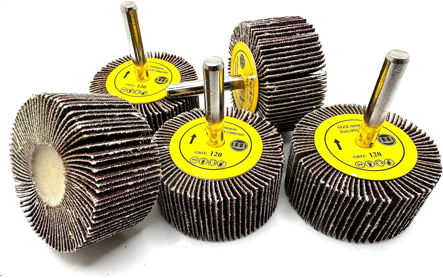 Pro-Graad SuperGrindz 5 Pack 2x1x1/4 Inch 120 Grit Aluminum Oxide Mounted Flap Wheels For Grinding, Polishing & Rust Removal