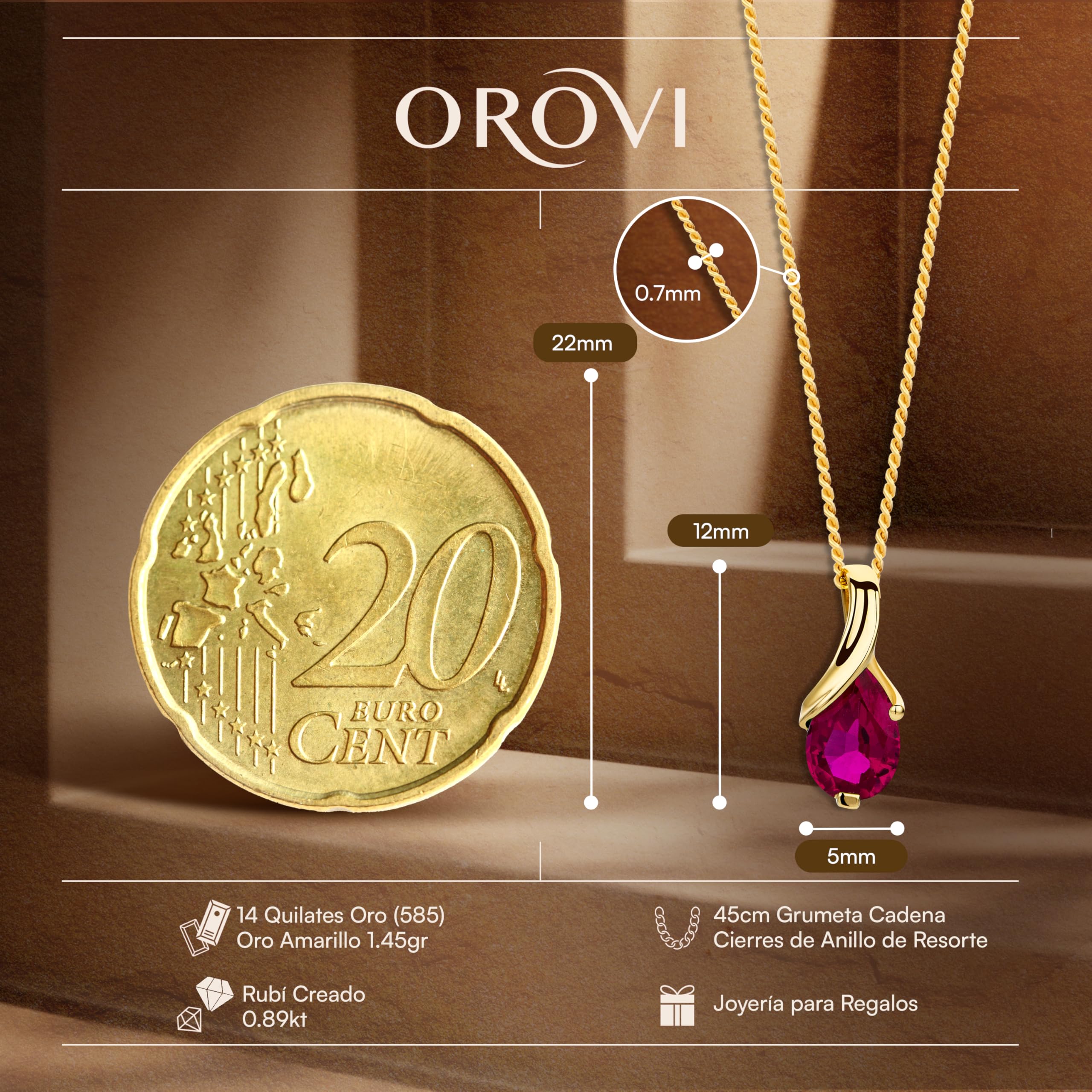 Orovi – Collar para mujer de oro blanco de 14 quilates (585) con rubí ovalado/amatista/topacio/esmeralda/zafiro/corte en lágrima – Collar con colgante de piedras preciosas de filigrana con cadena de