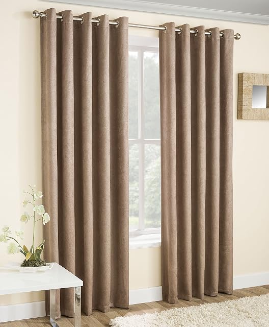 Enhanced Living - Vogue Latte/Natural, Eyelet Curtain, Dimout, Thermal, Blockout Curtain (Width - 90" (229cm) x Drop - 72" (183cm))