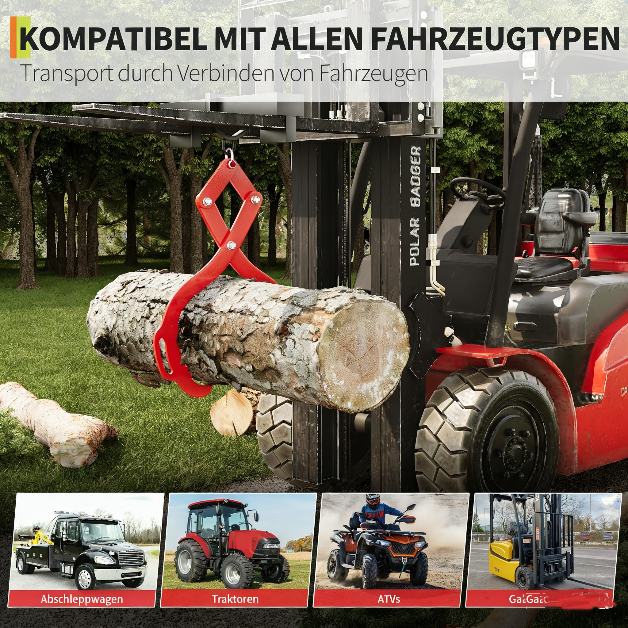 Forstzange Für Baumstämme Bis 712 mm, Mit 600Kg Zugkraft, Holzzange Hebezange Packzange Mit 2 Klemmdornen
