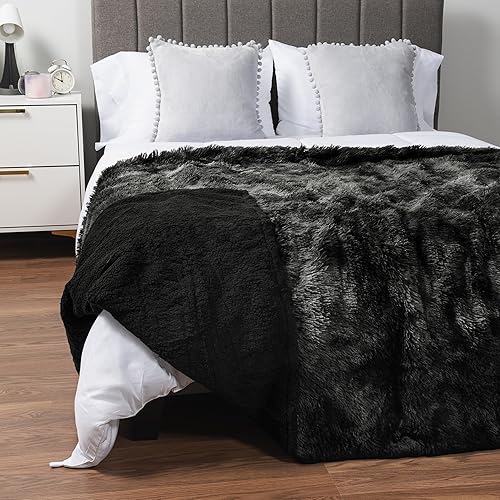 Pavilia Manta de cama negra esponjosa, tamaño King, manta grande de felpa cálida para sofá y sofá, sherpa de piel sintética gruesa súper suave,