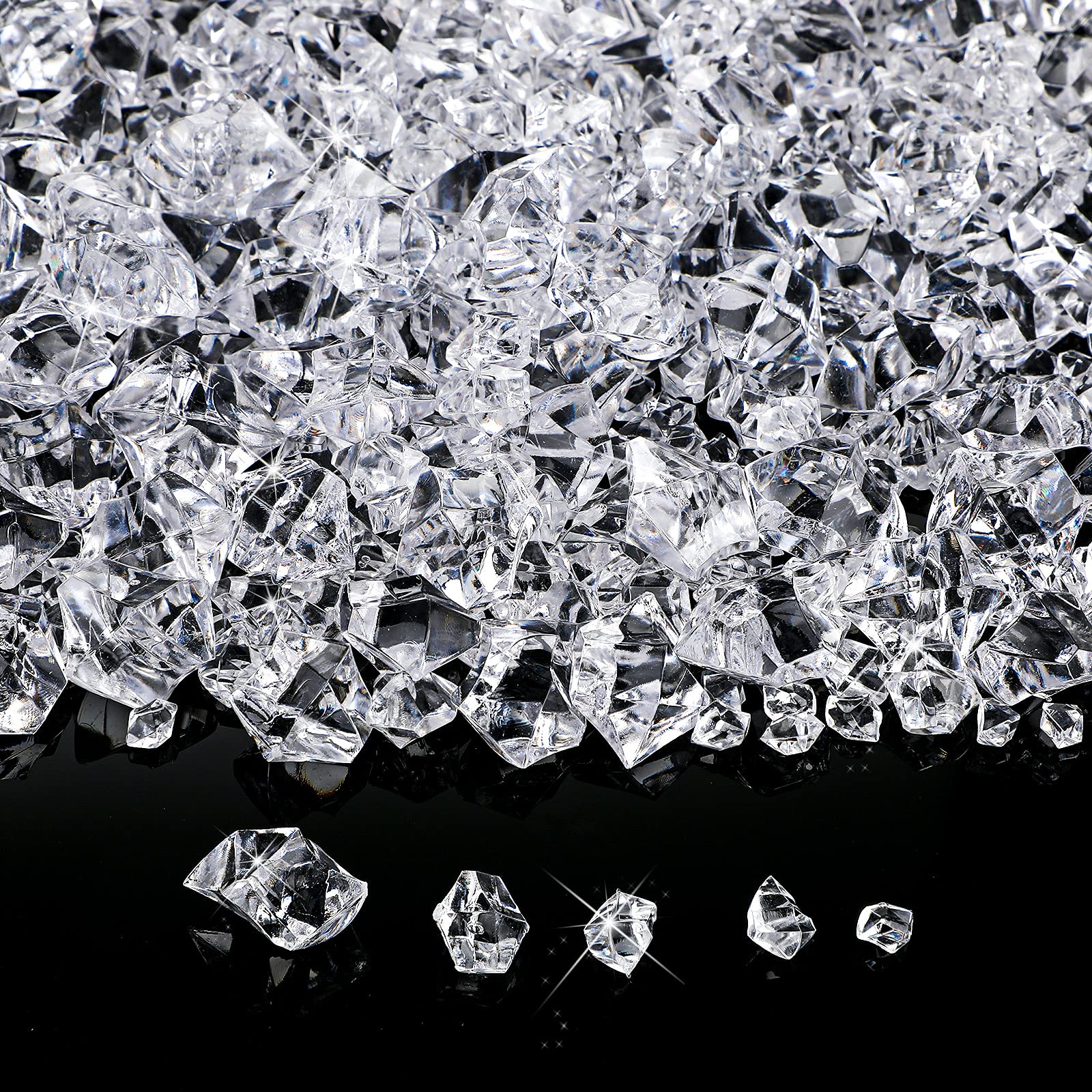 Syhood 570 Pcs 5 Sizes Fake Crushed Ice Rocks Halloween Pirate Treasure Jewels Acrylic Crystal Gems Diamond Vase Fillers for Decoration Wedding Display Christmas Winter(Clear)