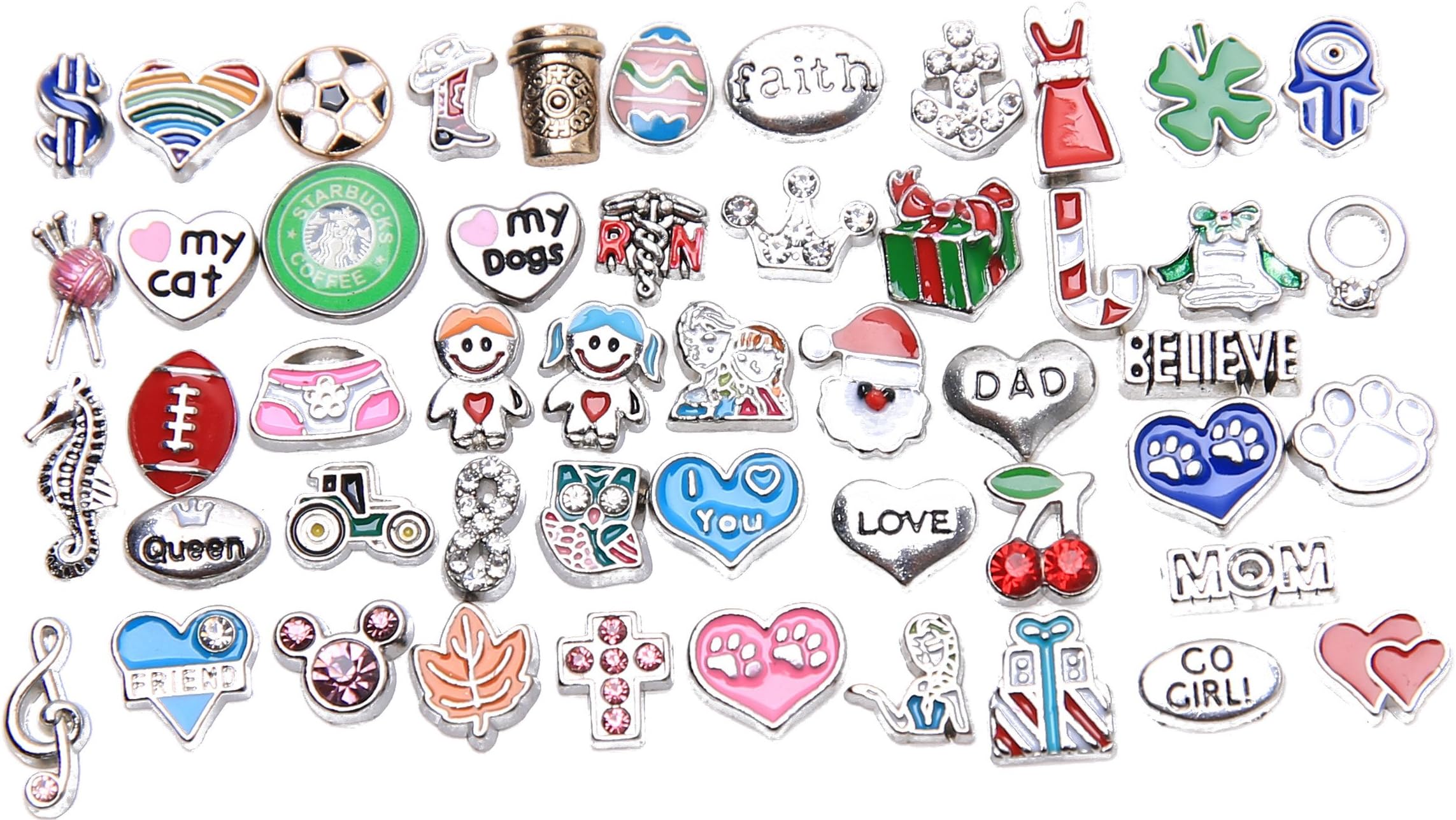 100 Pcs Mixed Random Floating Charms for Glass Living Memory Lockets Origami Owl Lockets DIY Wholesale Gold and Silve By Loyalight Model 2 (100 Pcs)