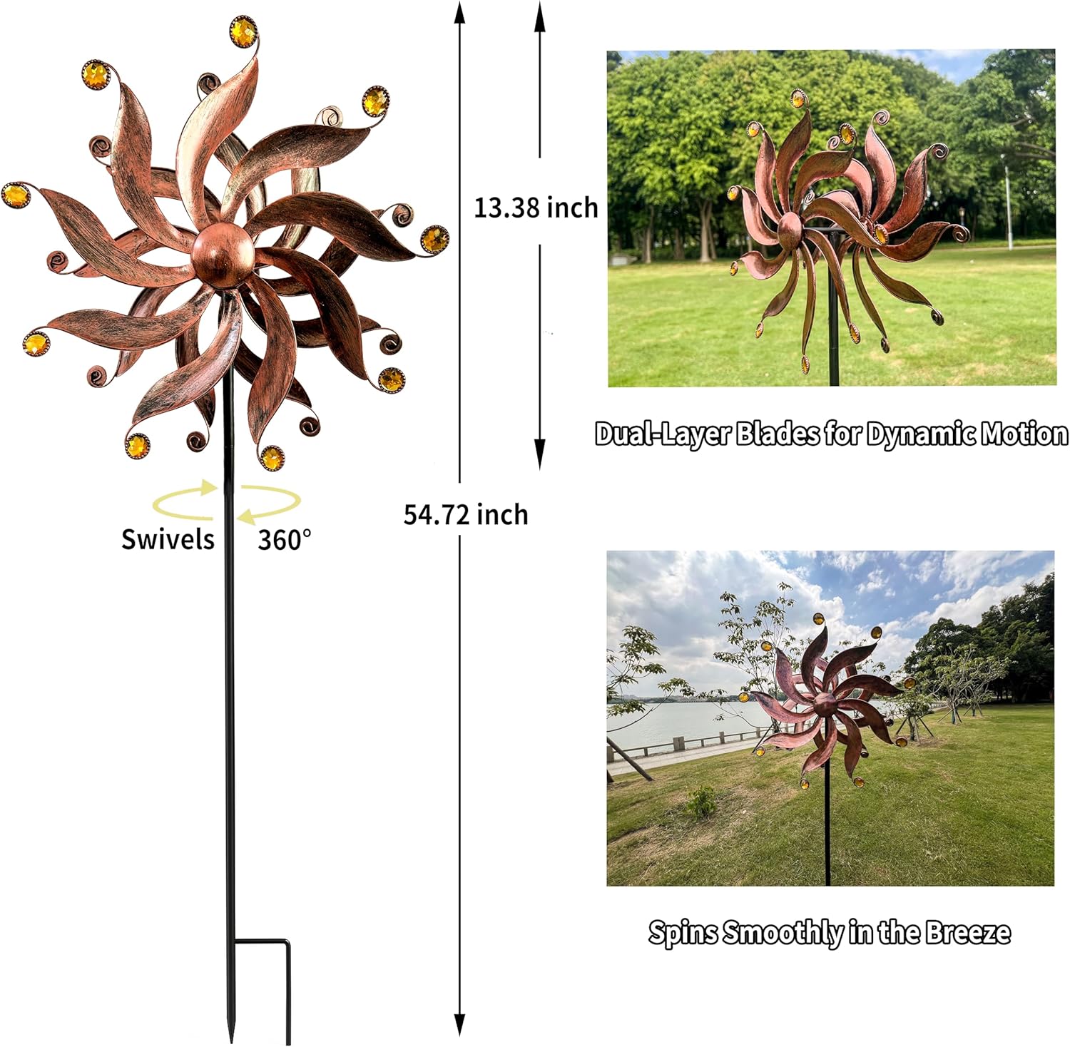 360° Metal Wind Spinner – Willow Leaf Kinetic Sculpture for Outdoor Patio Lawn Yard and Garden Decor