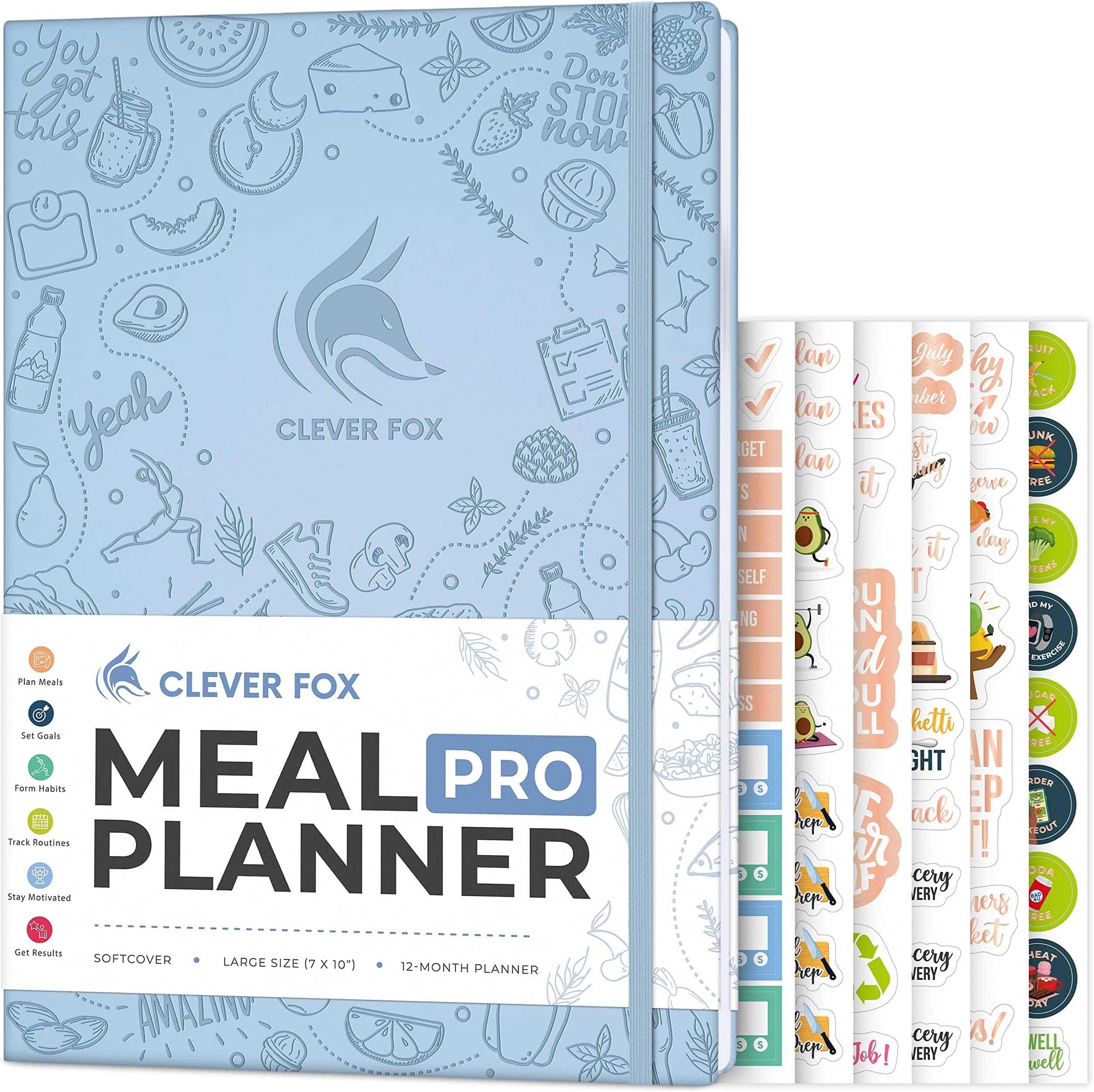 Clever FoxMeal Planner PRO – Weekly Meal Prep Journal with Grocery List & Weigh Loss Tracker – Diet, Fitness & Welness Log Book – Nutrition Diary Notebook – Lasts 12 Months, 7x10” (Light Blue)