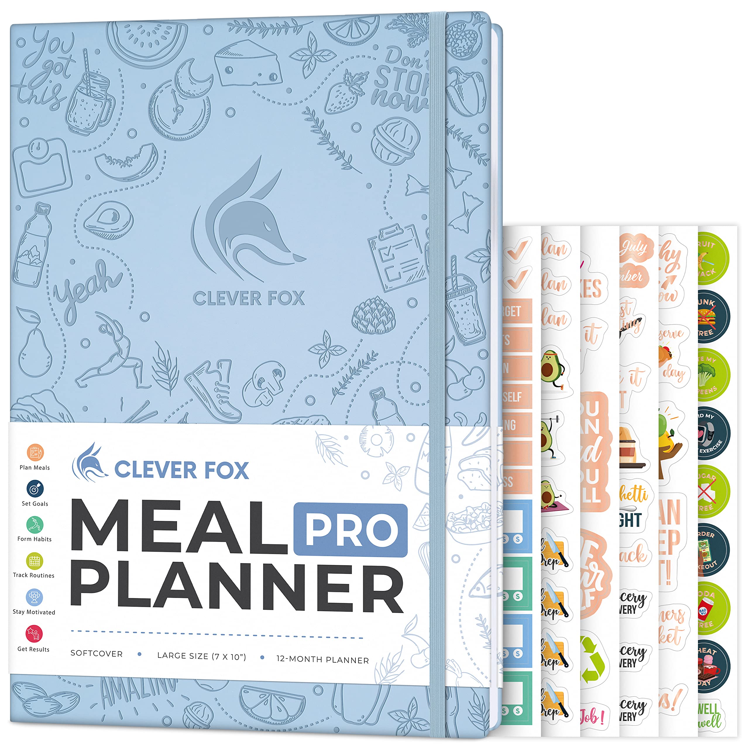 Clever FoxMeal Planner PRO – Weekly Meal Prep Journal with Grocery List & Weigh Loss Tracker – Diet, Fitness & Welness Log Book – Nutrition Diary Notebook – Lasts 12 Months, 7x10” (Light Blue)