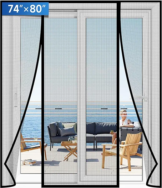 LONGEAS Magnetic Screen Door Upgraded PET Mesh Stronger Than Fiberglass and Polyester,Hands Free,Keeps Bugs Out,Pet & Kid Friendly,Suitable for Sliding Door,Large Patio Door and French Door-74''x80''