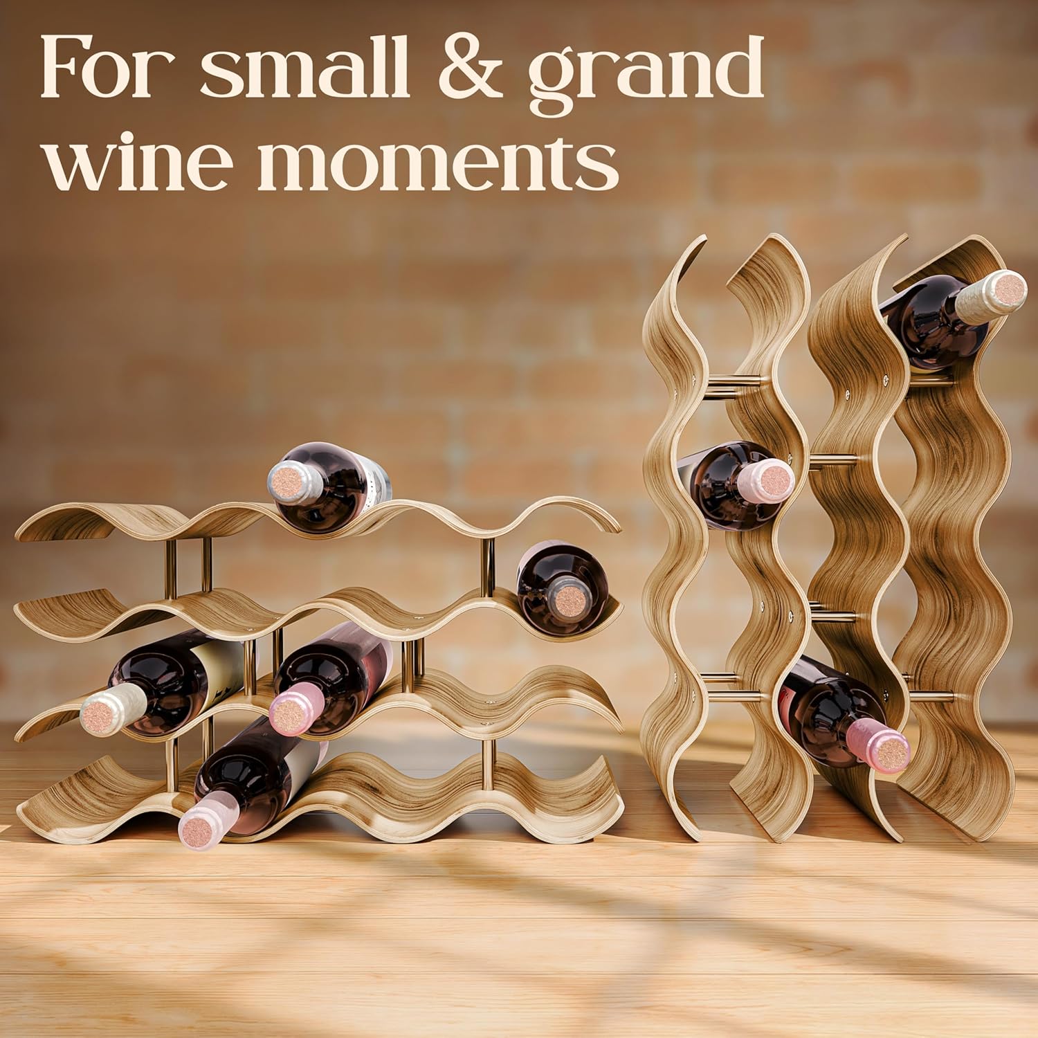 Dreiklang - be smart® Wooden Wine Rack 12 Bottles Countertop | Freestanding Natural Wood Bottle Holder | Modern, Decorative & Space-Saving | Slim & Compact Design | 3 Tiers (16.3 x 8.9 x 6.1 in)