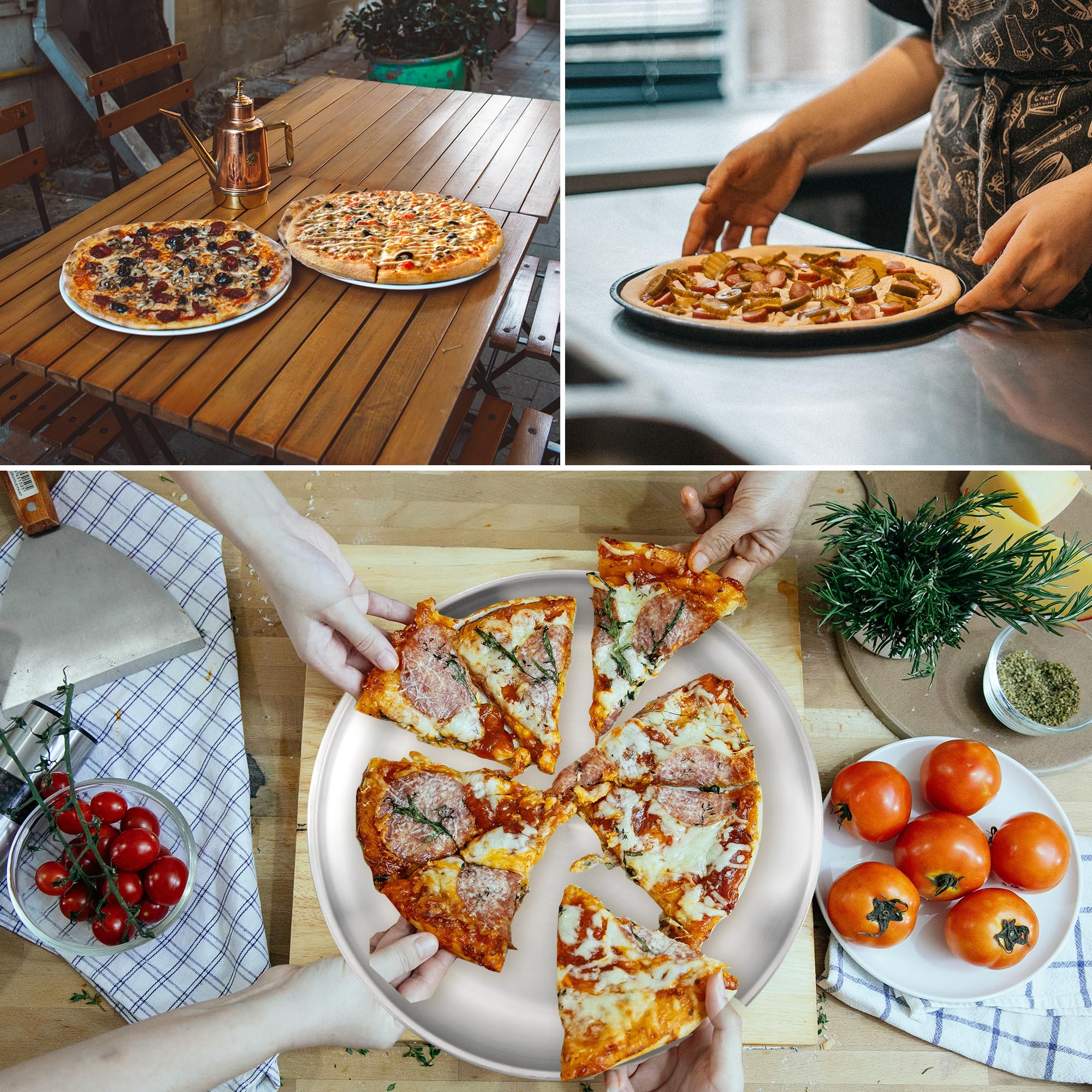 Paquete de 10 bandejas de pizza de acero inoxidable de 12 pulgadas, antiadherentes para hornear, bandejas redondas para hornear pizza a granel