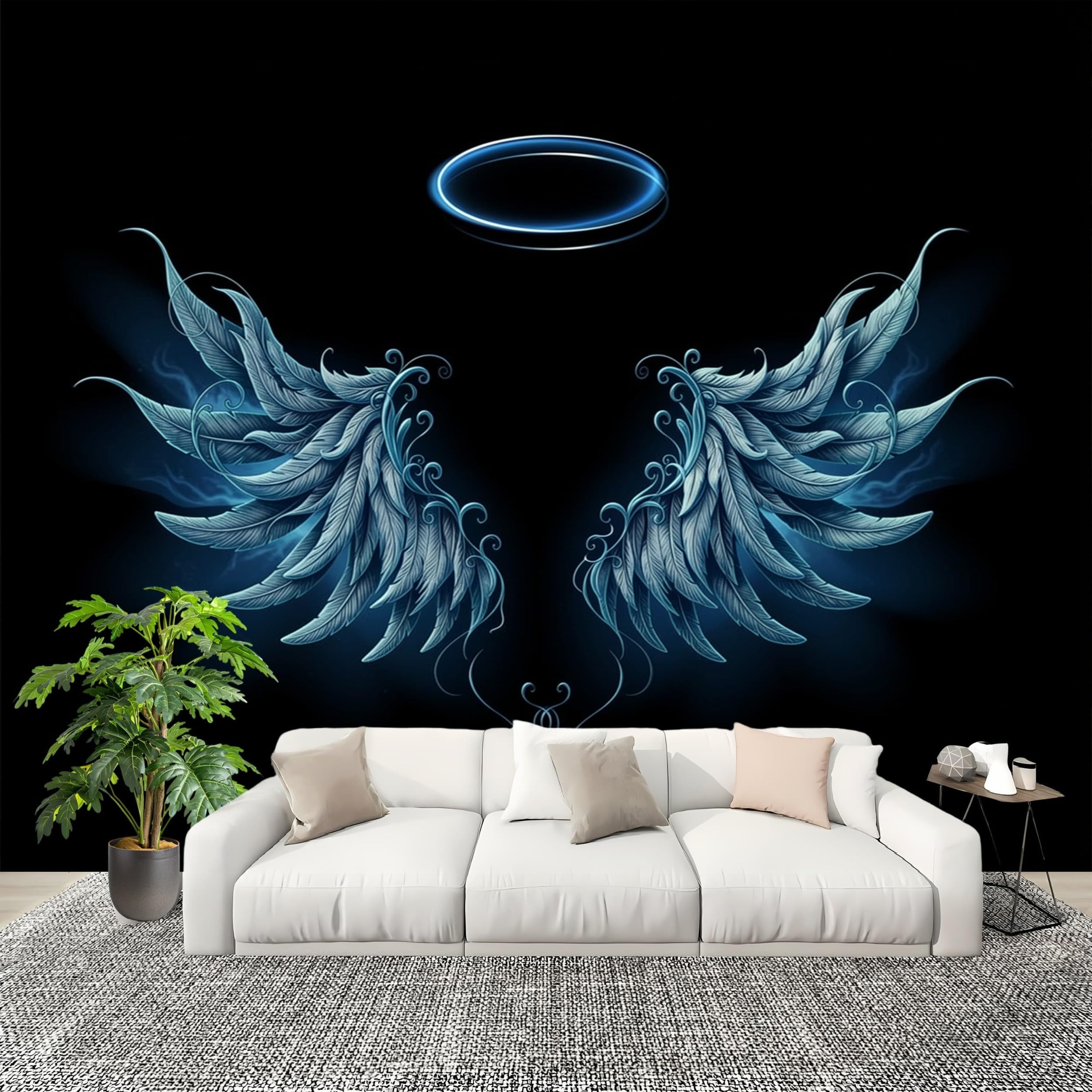 Carta da Parati Gotico Scuro Motivo a Ali Fotografica Panorama Effetto 350x256 cm Decorazione Casa per Pareti per Camera Da Letto Sala Nero Fotomurali In Tessuto Non Tessuto
