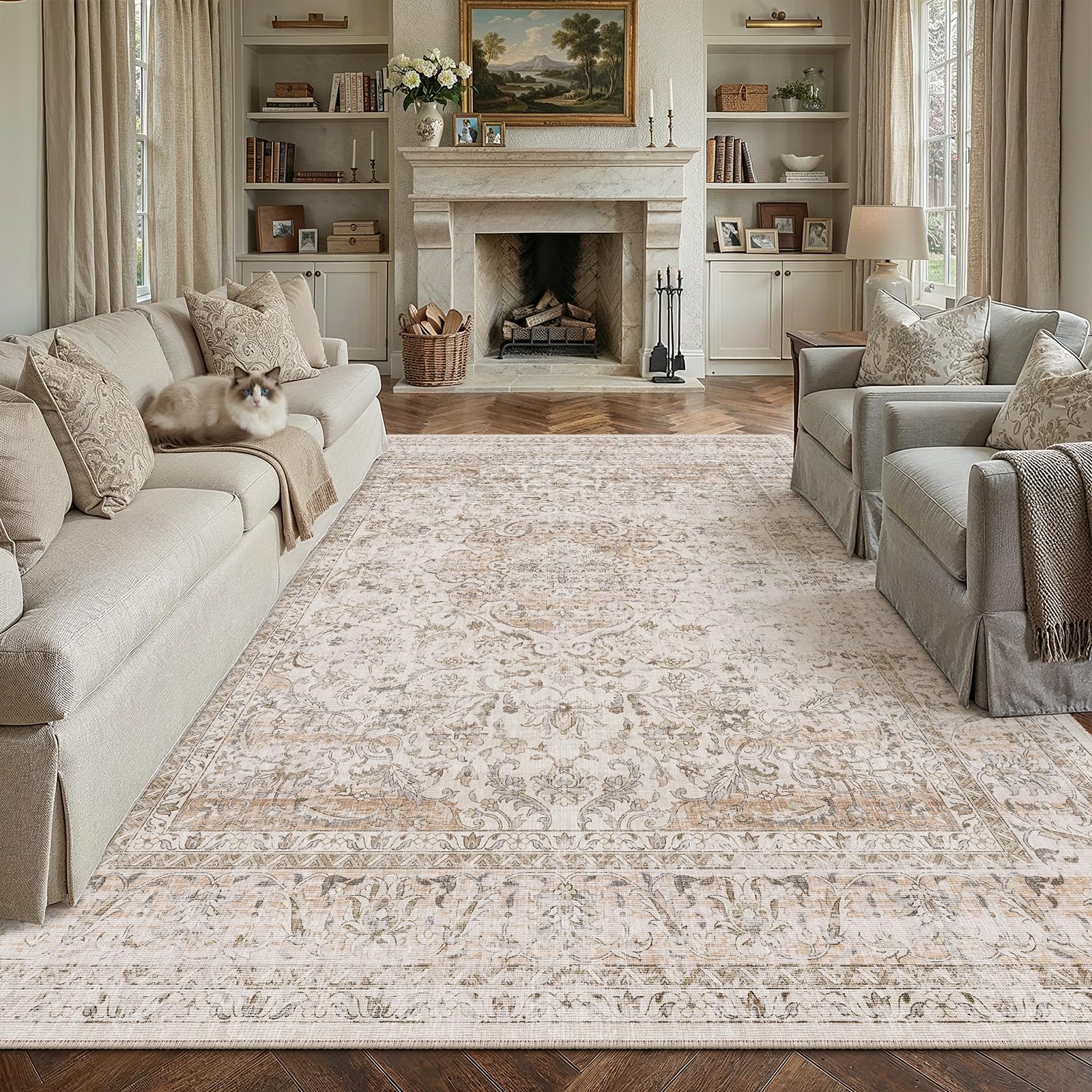 Amazon.com: WondRg 8x10 Washable Area Rug Beige Vintage Non Slip