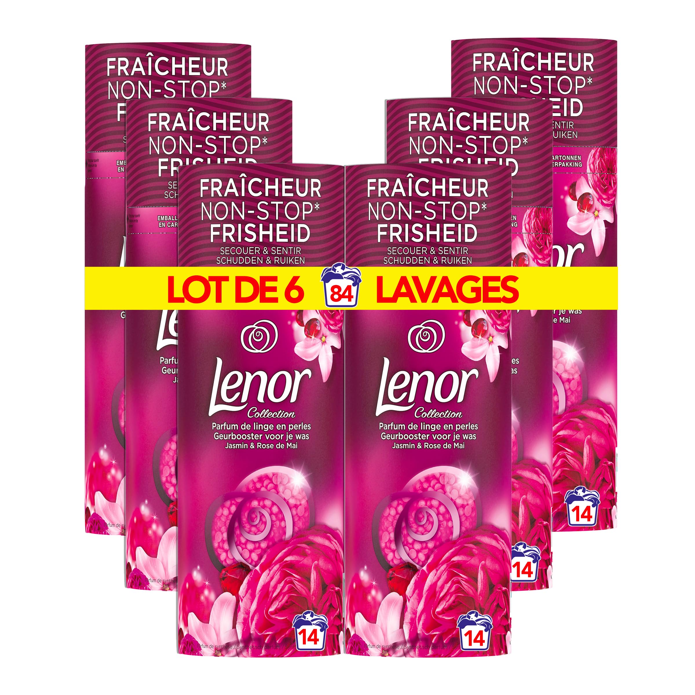 Lenor Parfum de Linge en Perles pour Lessive, 84 Lavages (165g x 6), Fraicheur de Coton, Fraîcheur Non-stop jusqu'à 12 Semaines de Stockage