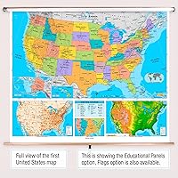 Vista 3 de BrightWay Educational - Juego de mapas desplegables para aulas intermedias de Estados Unidos y mundo [con paneles educativos] Mapas de pared