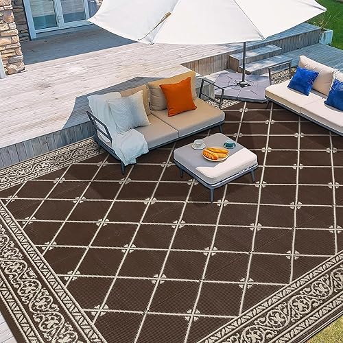 Miniatura 9 de HiiARug Alfombras de patio al aire libre, 6 x 9 pies, impermeables, de plástico, para caravana, camping, reversible, alfombra grande para patio,