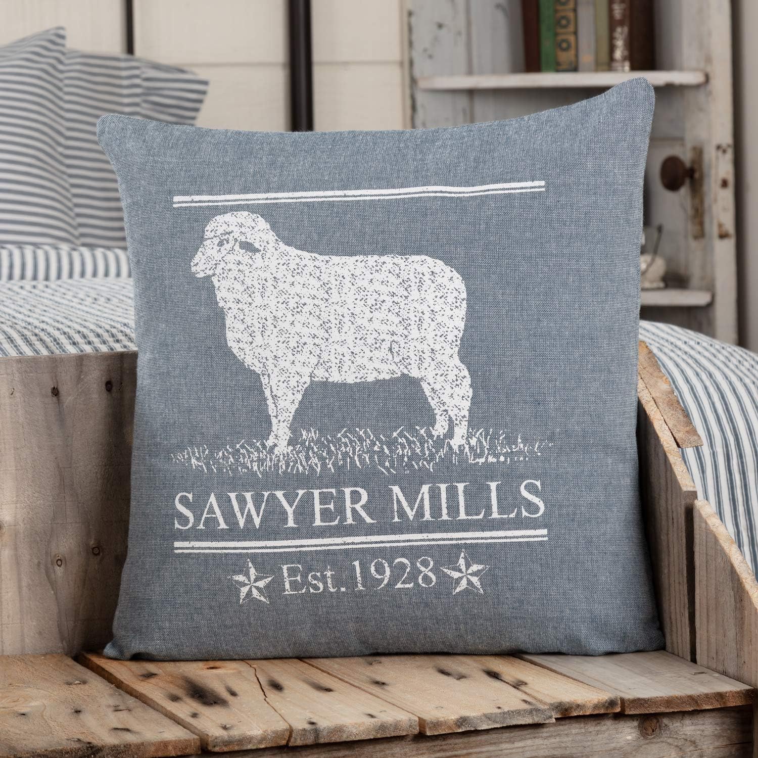 VHC Brands Farmhouse Bedding Sawyer Mill™ Cotton Patchwork Chambray King Pillow Sham, 21x37, Blue