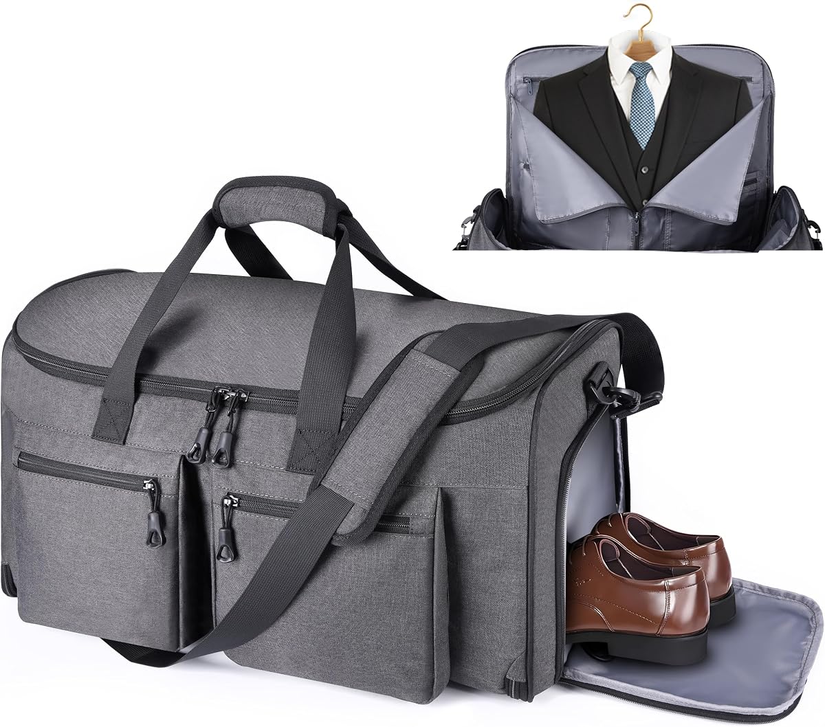 HILOMON Bolsas de viaje 2 en 1 para ropa, bolsa de viaje para hombre, bolsa de viaje | Maleta antiarrugas con cremalleras YKK y almacenamiento de zapatos, bolsa de viaje Convertible aprobada por aerolínea, bolsillos de separación en seco y húmedo