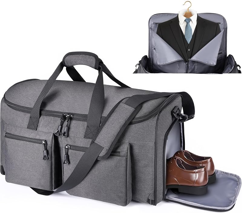 HILOMON Bolsas de viaje 2 en 1 para ropa, bolsa de viaje para hombre, bolsa de viaje | valija antiarrugas con cremalleras YKK y almacenamiento de zapatos, bolsa de viaje Convertible aprobada por aerolínea, bolsillos de separación en seco y húmedo