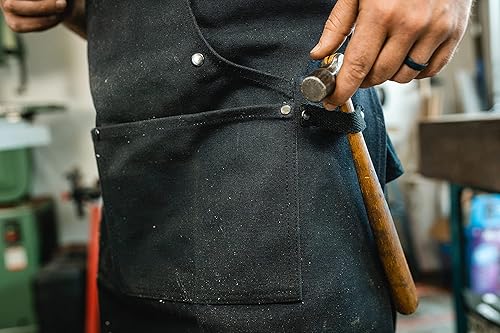 Miniatura 7 de WHITEDUCK Delantal de trabajo de lona para hombre, delantal de carpintería de 24 onzas con 7 bolsillos y correas cruzadas en la espalda, taller,