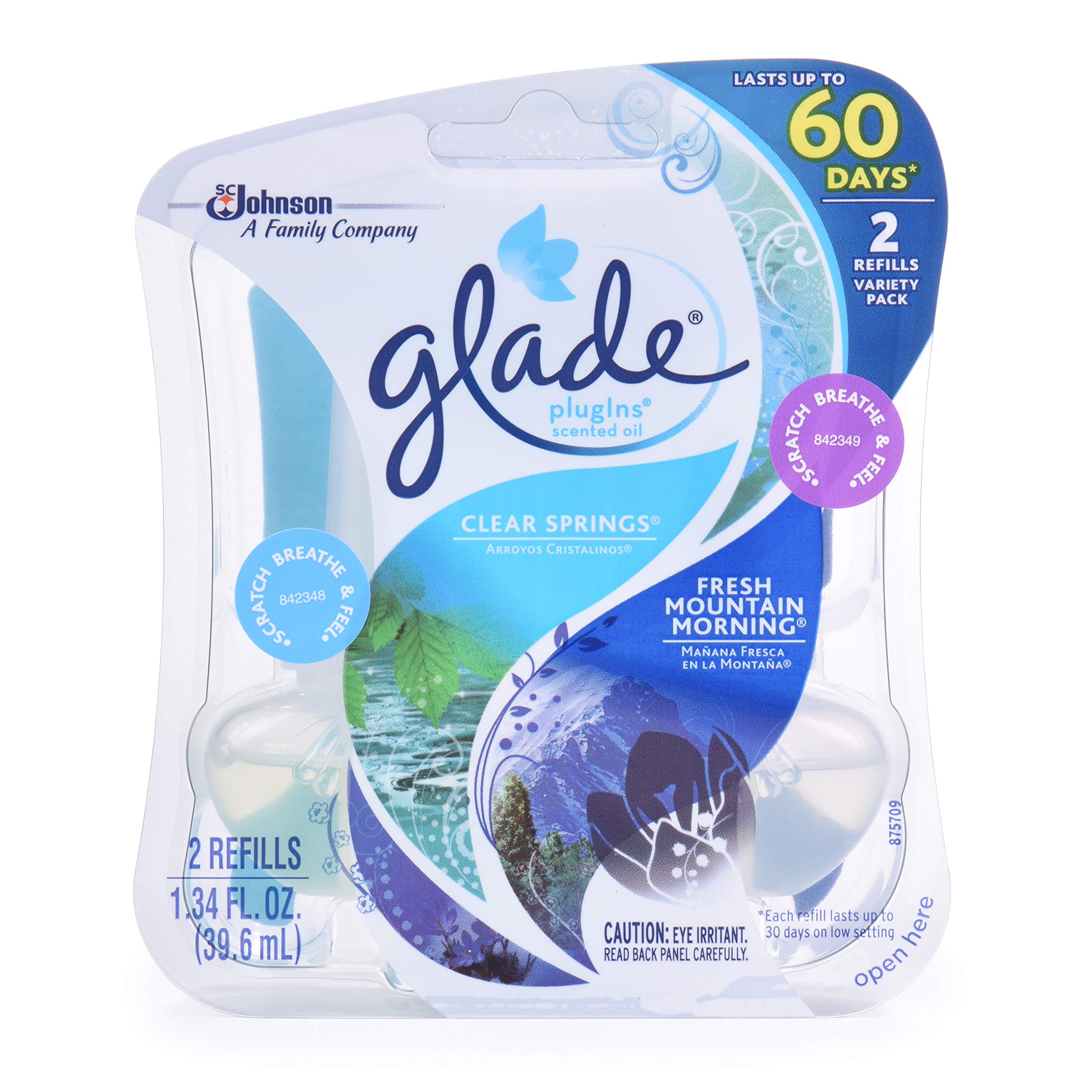 Glade Plugins Scented Oil Variety Pack Clear Springs & Fresh Mountain Morning 1.34 Fluid Ounce 2 Count