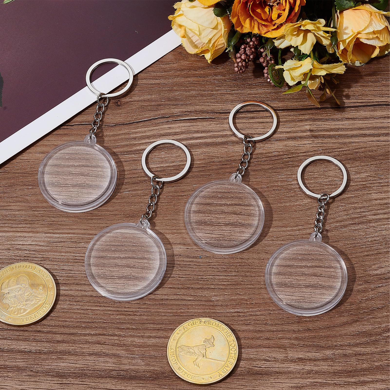 NICENEEDED 4 Llavero Porta Monedas, 1.57" Estuche Transparente con Cápsulas Duras para Monedas, Ideal para Medallones Y Colección de Monedas de Recuerdo.