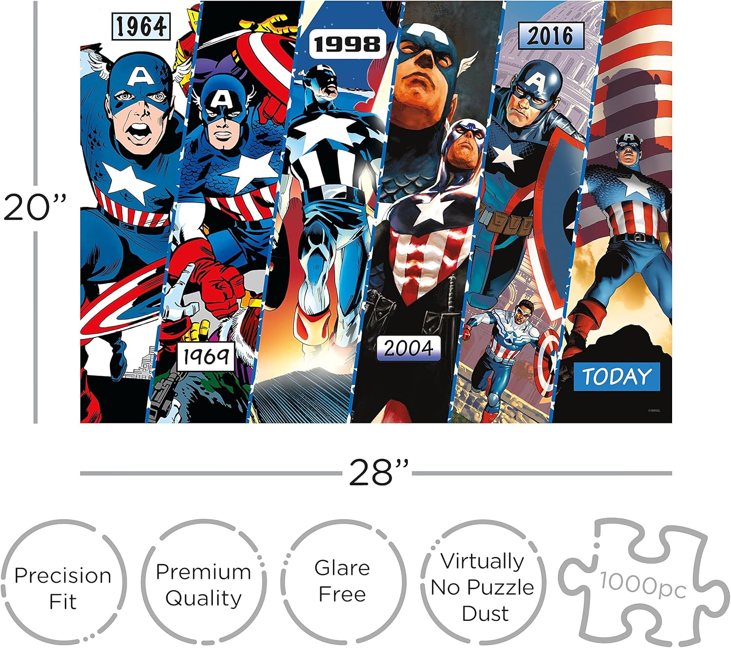 AQUARIUS Marvel Captain America (1000 Piece Jigsaw Puzzle) - Glare Free - Precision Fit - Virtually No Puzzle Dust - Officially Licensed Marvel Merchandise & Collectibles - 20 x 28 Inches (65410)